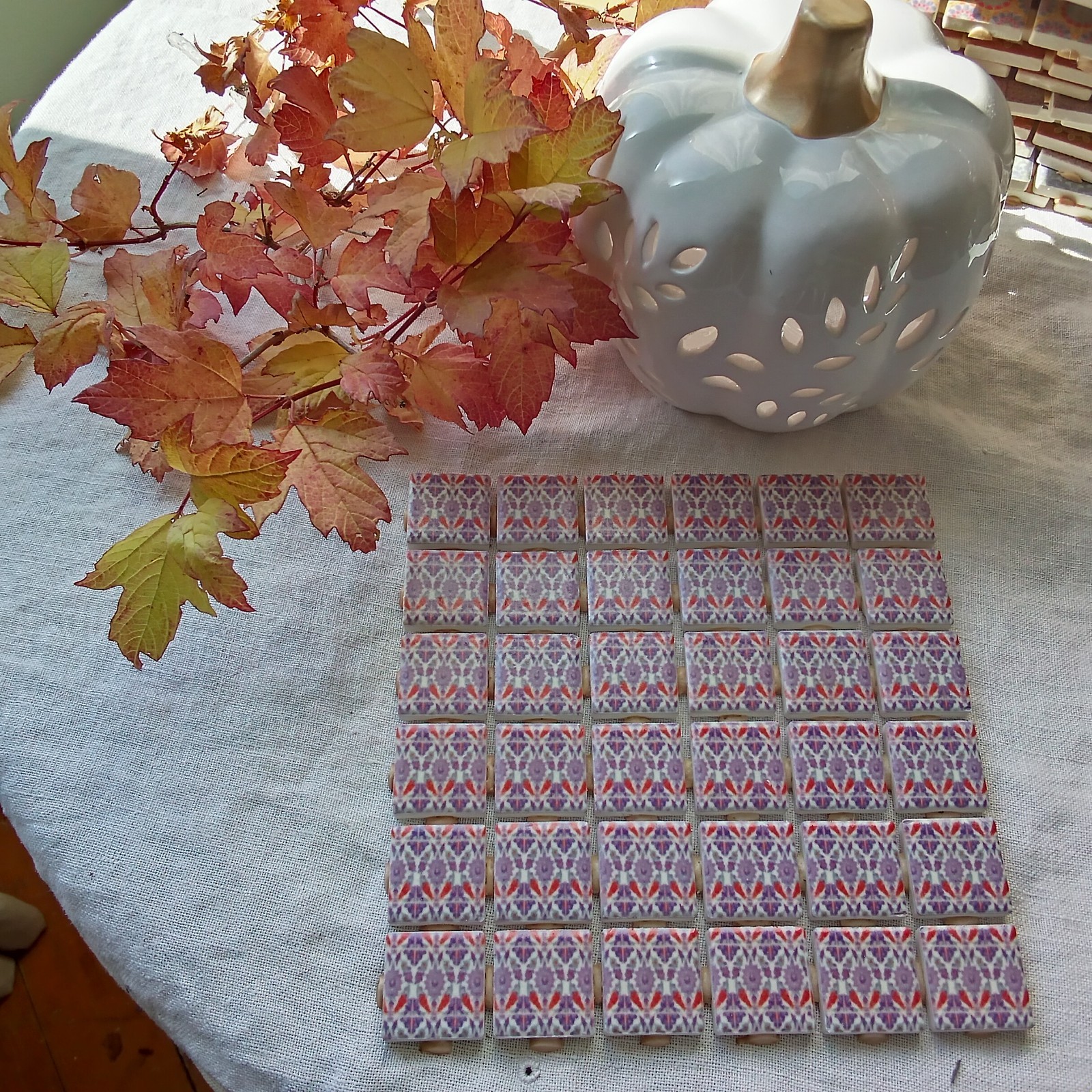 Mosaic Tile – 36/1 Inch Square Pieces-Craft- blue/white/red