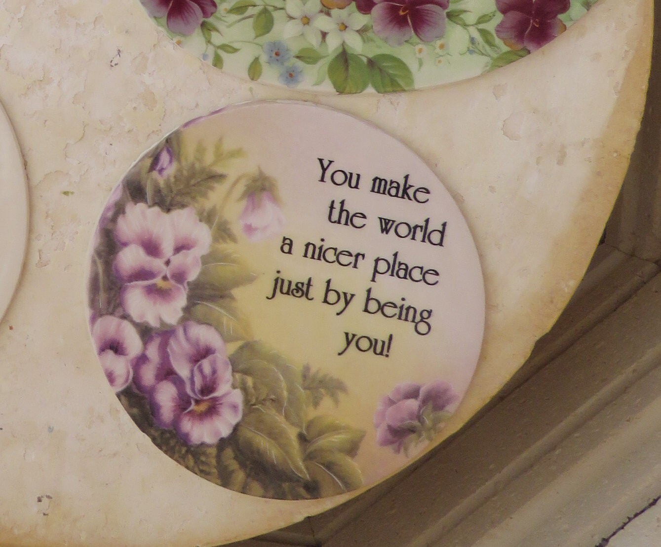 Mosaic Tiles Focal Bouquet poem Pansy Garden Chic Fired Ceramic OL165
