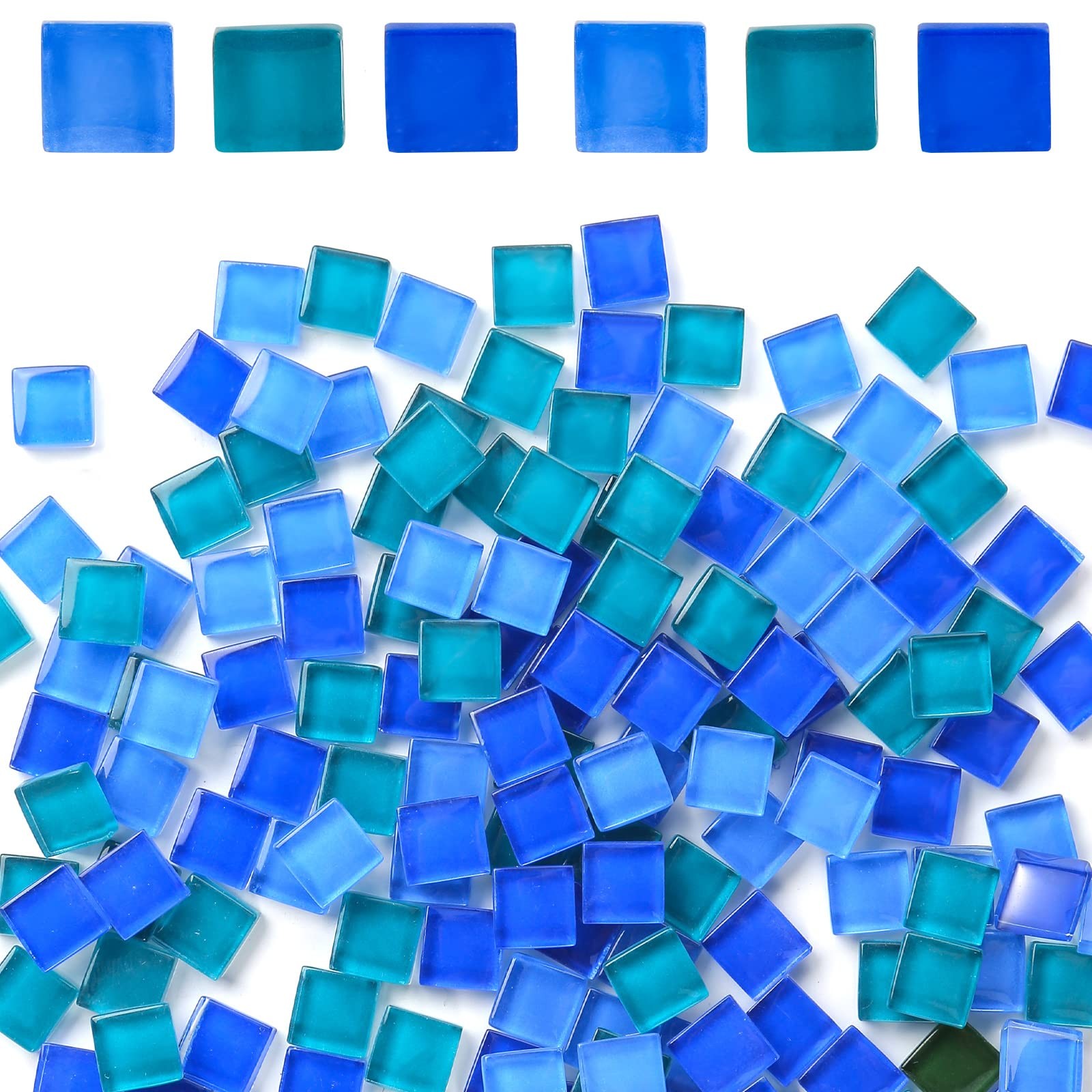 BigOtters Glass Mosaic Tiles 0.3LB, 4 Shapes Stained Medium, Blue