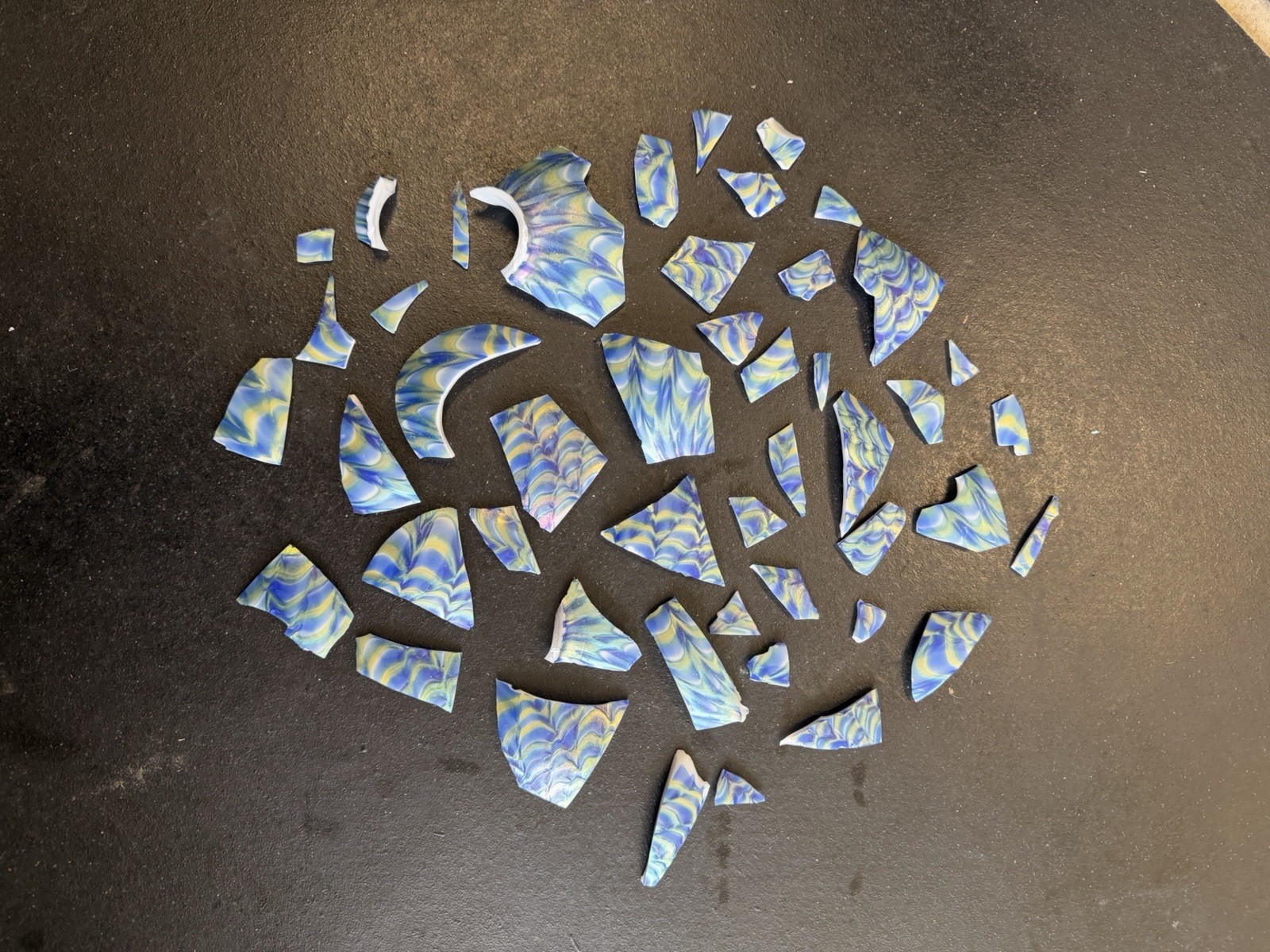 Lundberg Studios Blue Yellow White Glass Mosaic Shards for Craft Projects