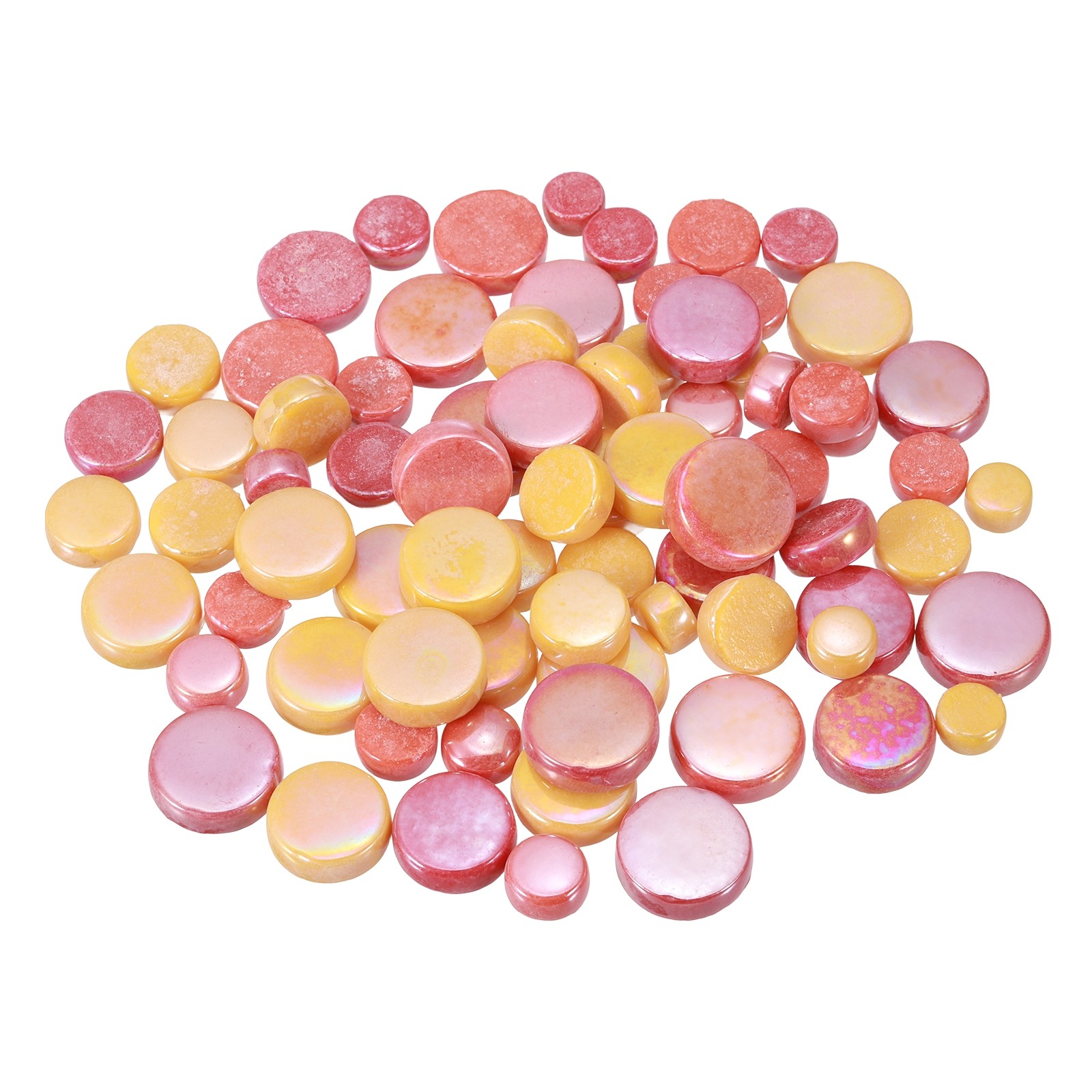 200g Multi-Size Iridescent Round Mosaic Tiles for Crafts (Mixed Red Yellow)