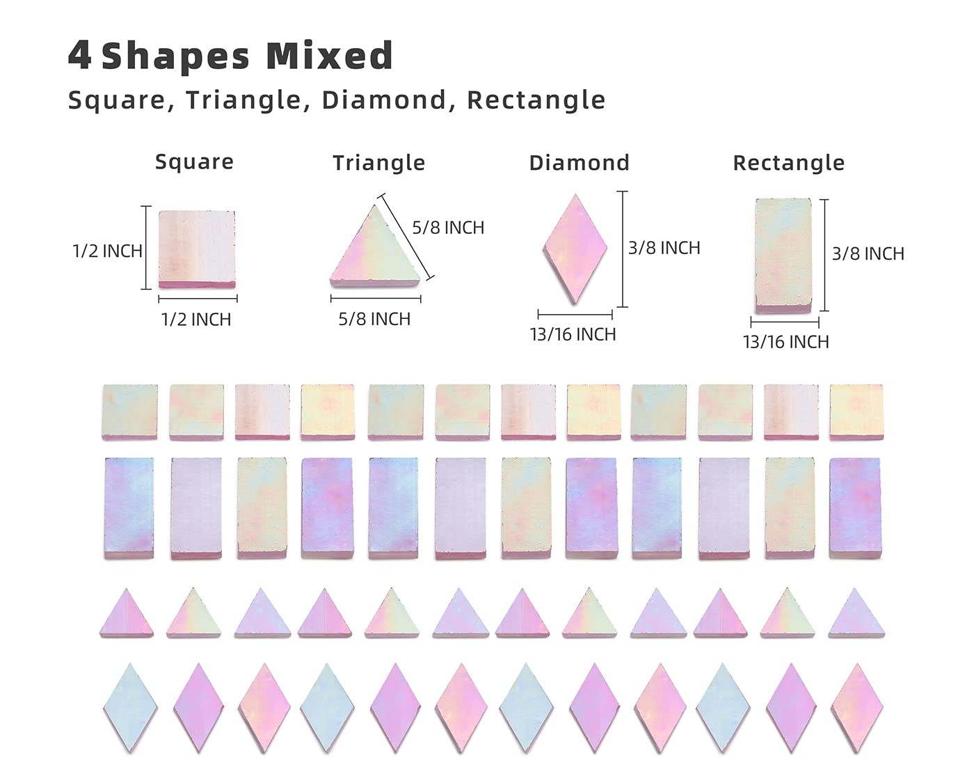 Iridescent Stained Glass Mosaic Tiles for Art Craft, 200 Pieces, 4 Shapes Mix…
