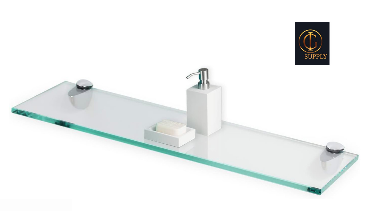 Fab Glass and Mirror Rectangle Glass Shelf, 10″ X 18″, Clear