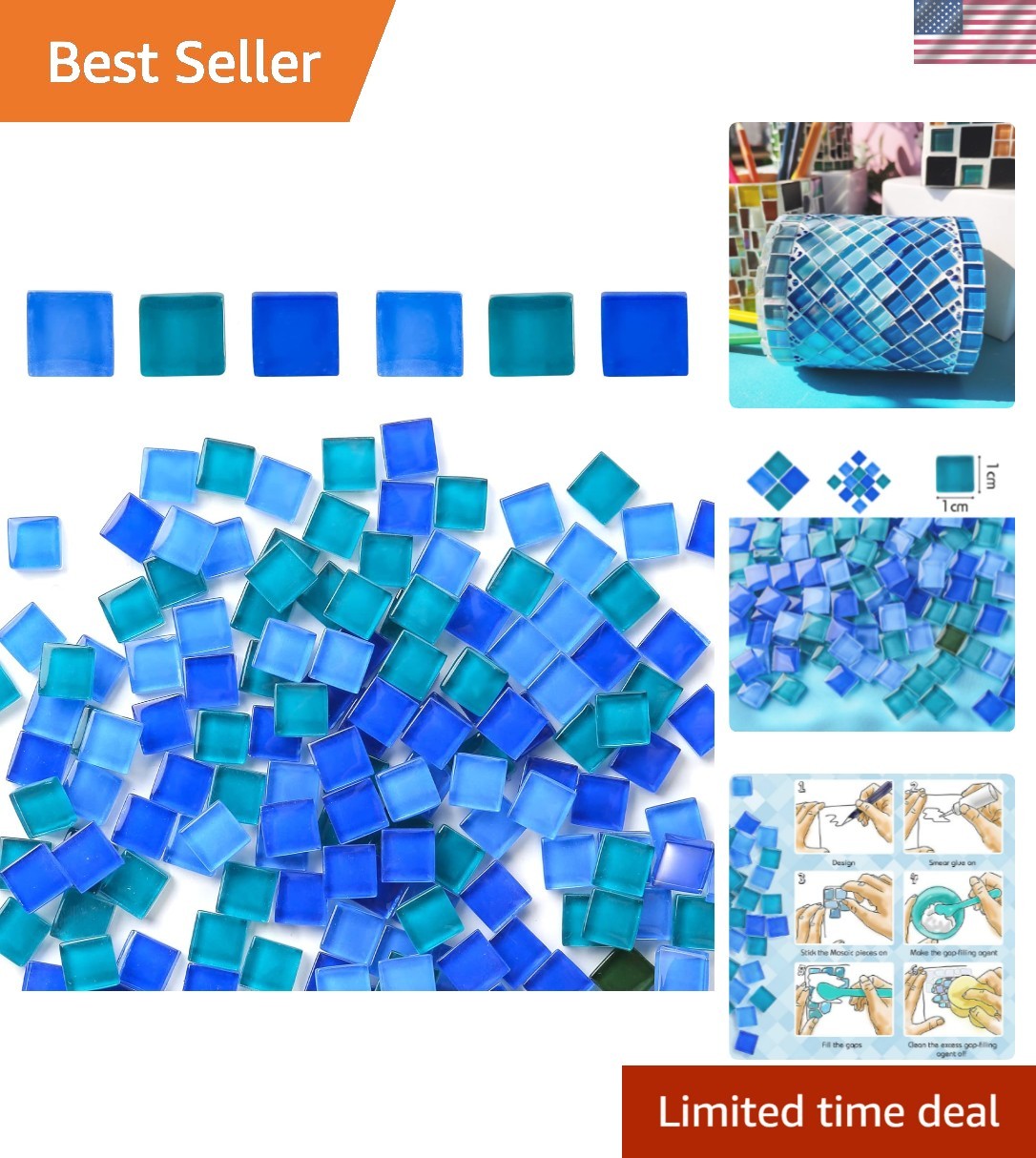 140g Glass Mosaic Tiles – Blue for DIY Crafts & Home Decor Projects