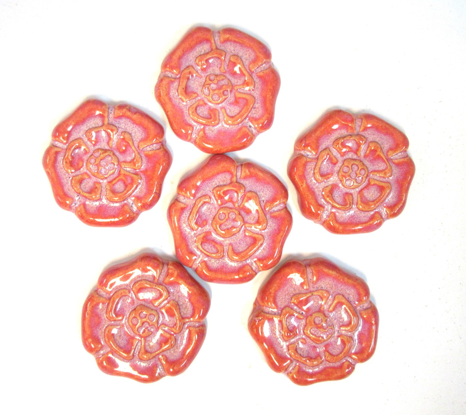 ROSETTE TILES Handmade Ceramic Stoneware Art Craft Tiles Watermelon Set of 6