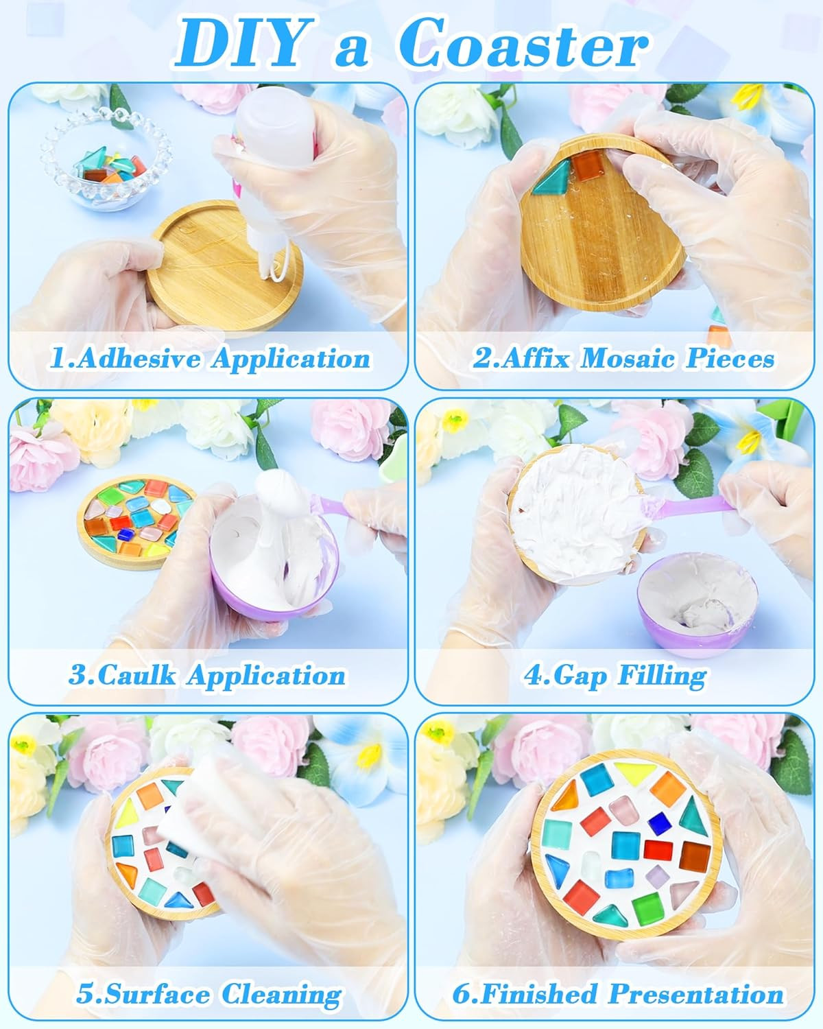 280Pcs Mosaic Tiles for Crafts Bulk – 420G Glass Mosaic Kits, Multi-Color Irregu