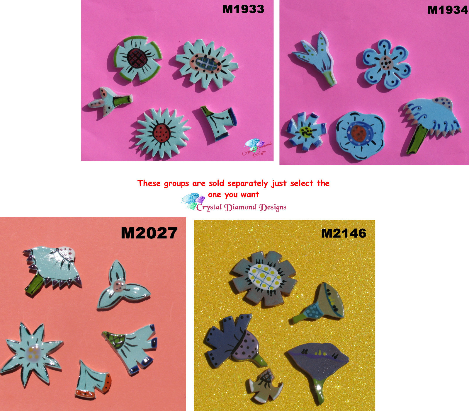Assorted Flowers Mix – HANDMADE, CERAMIC MOSAIC TILES ( Pick you Group ) #15