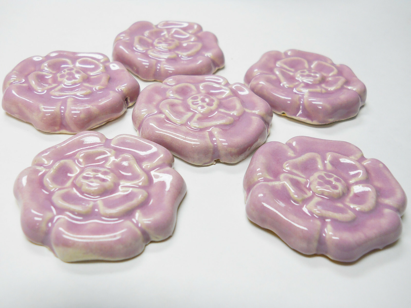 ROSETTE MOSAIC TILES Handmade Ceramic Art Deco Craft Tiles LAVENDER Set of 6