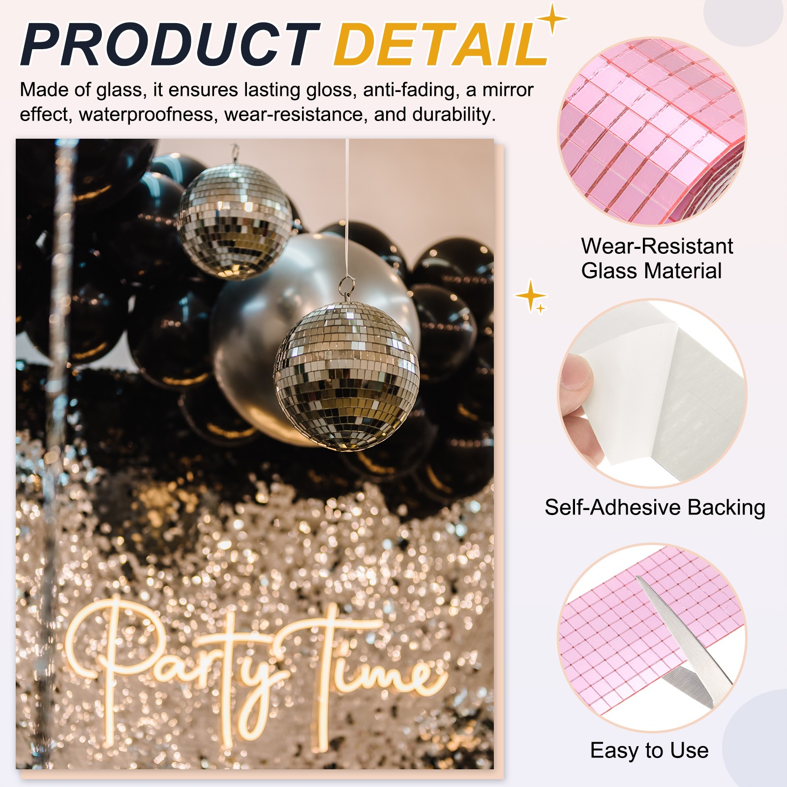 5x5mm Self Adhesive Mirrors Mosaic Tiles, 3840 Pcs Mosaic Sticker, Pink