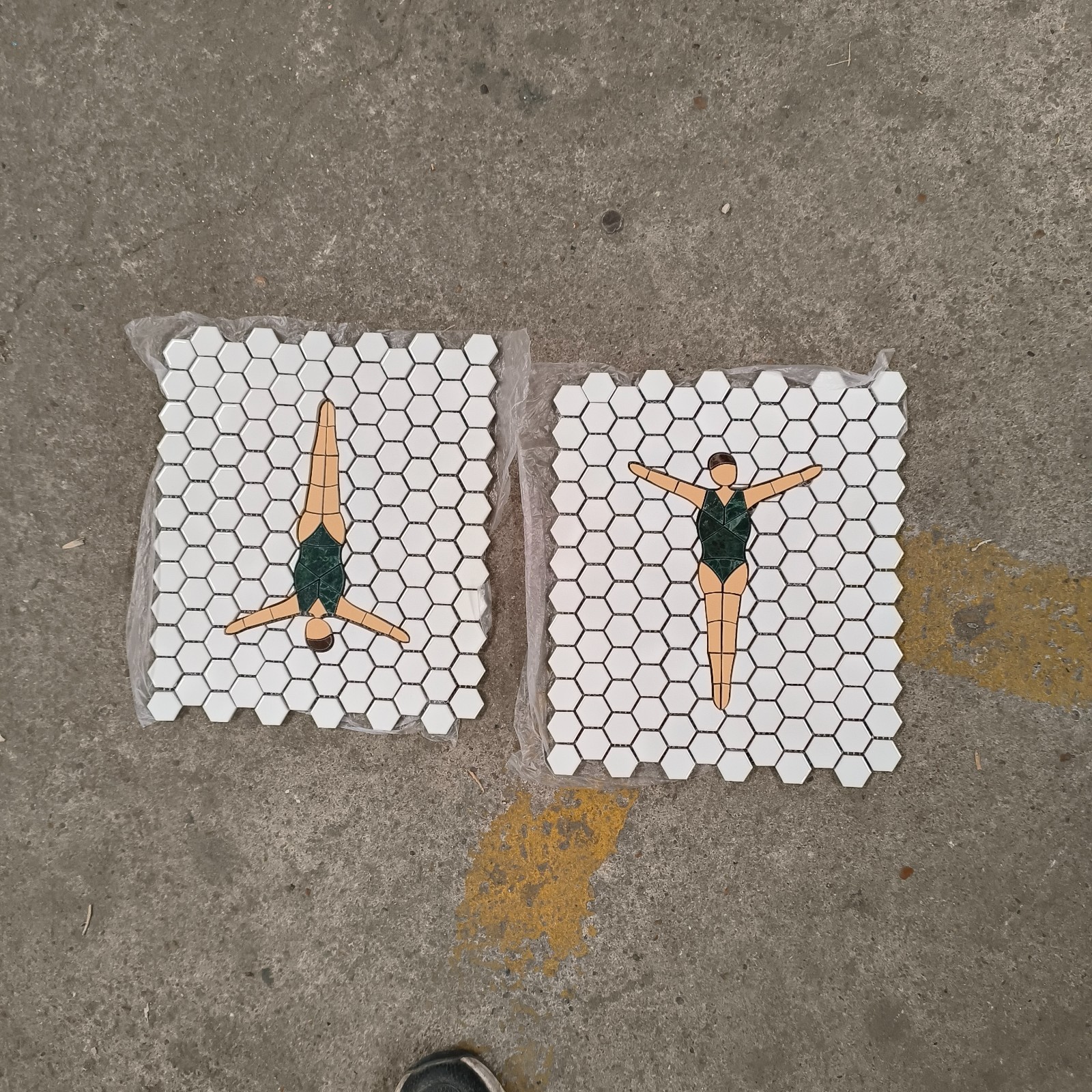 Handmade Custom Swimmers Mosaic Tile Floor – Hand-Cut Poolside & Bathroom Mosaic