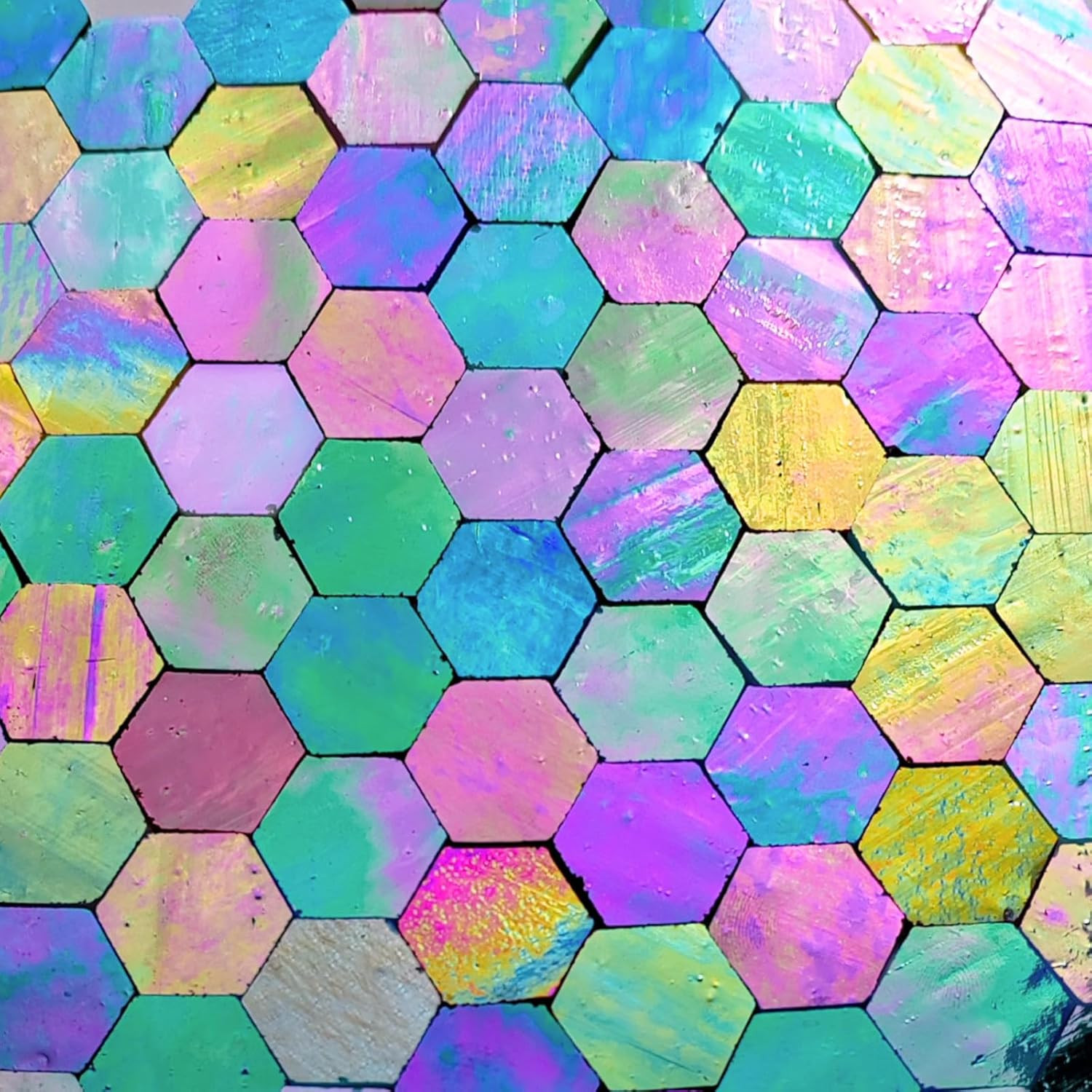 100 Pcs Hexagon Iridescence Stained Glass Pieces Mosaics Tiles for Crafts Bulk