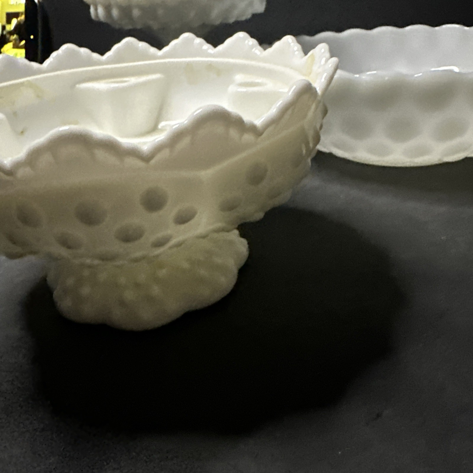 RARE set of 3 opal glass items with a hobnail pattern, manufactured by Fento#R15