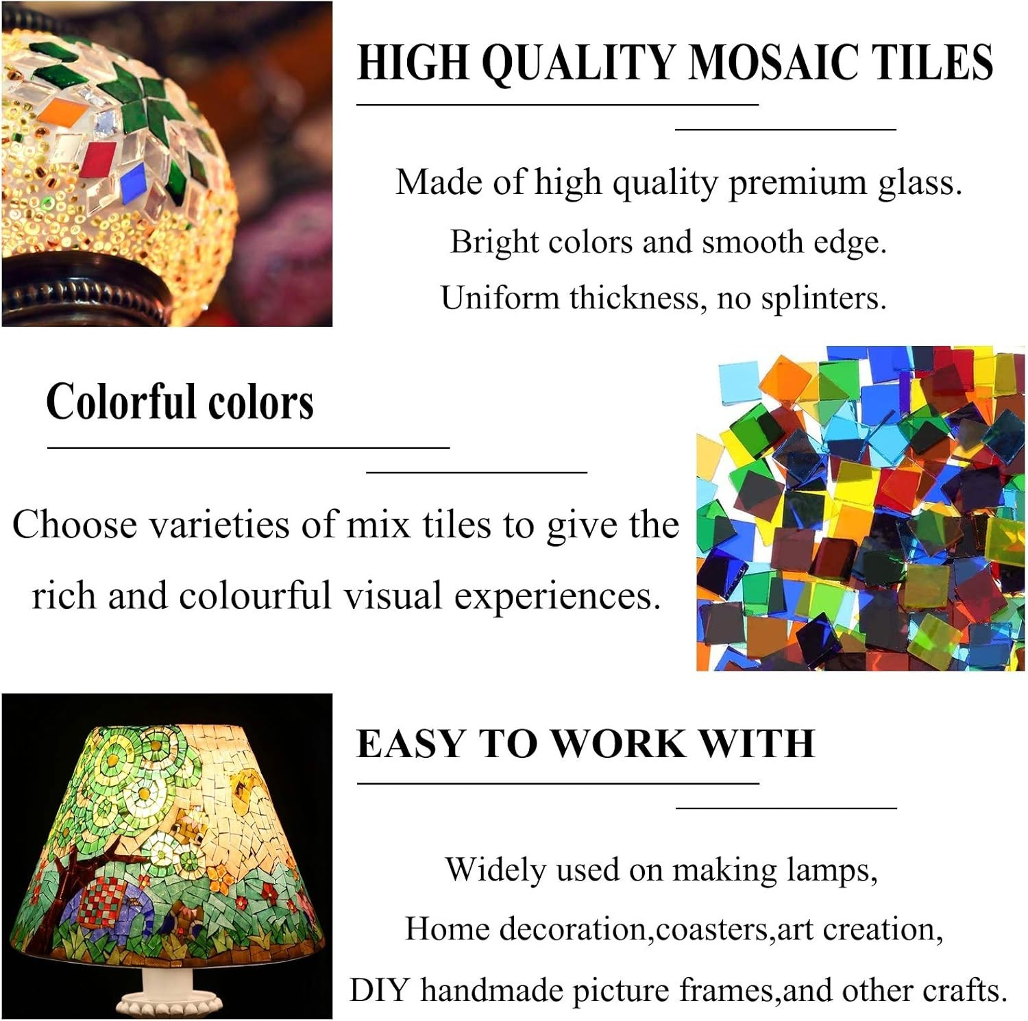1000 Pcs Mosaic Tiles, Glass Mosaic Tiles for Crafts Bulk, Stained Mosaic Gla…