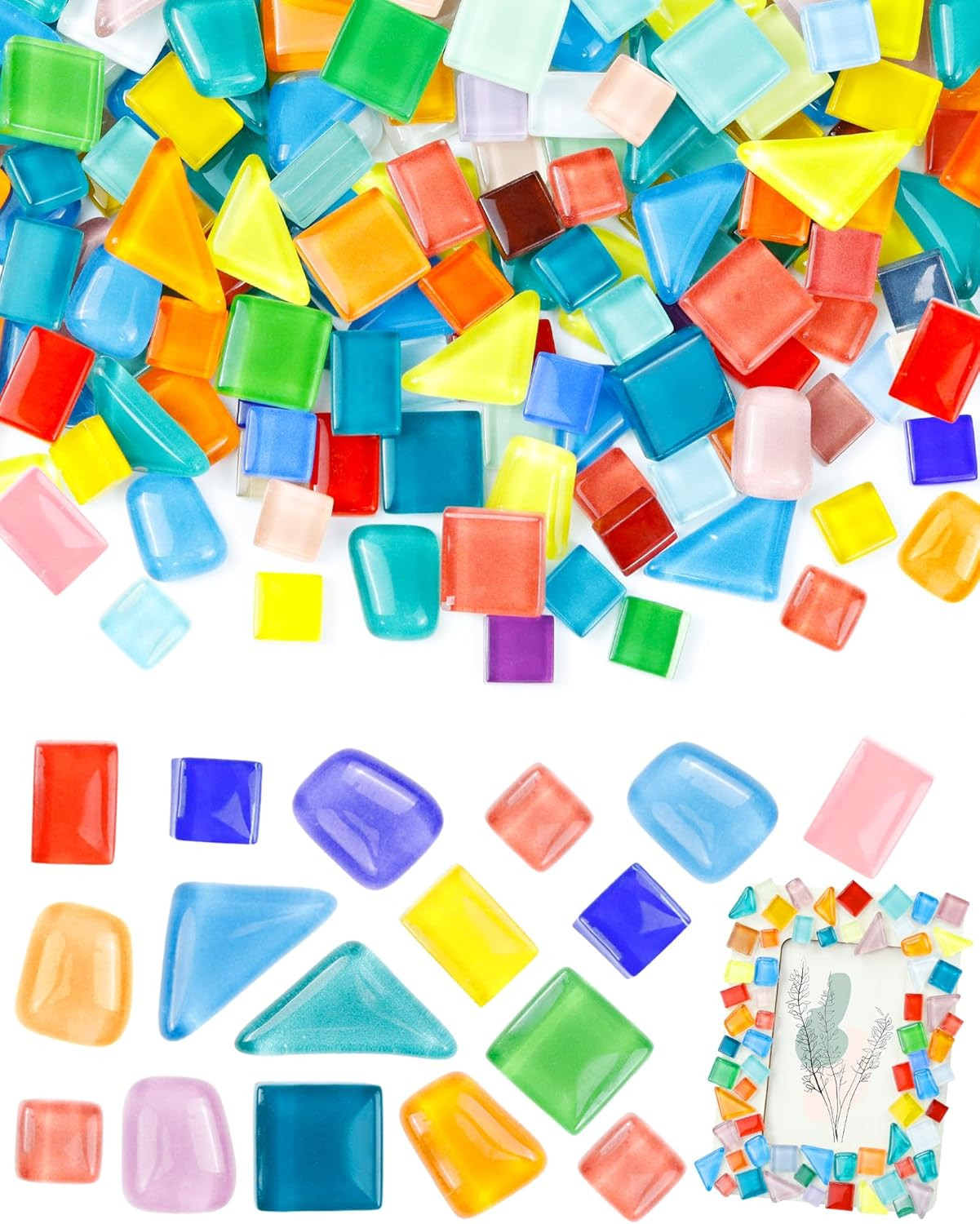 280Pcs Mosaic Tiles for Crafts Bulk – 420G Glass Mosaic Kits, Multi-Color Irregu