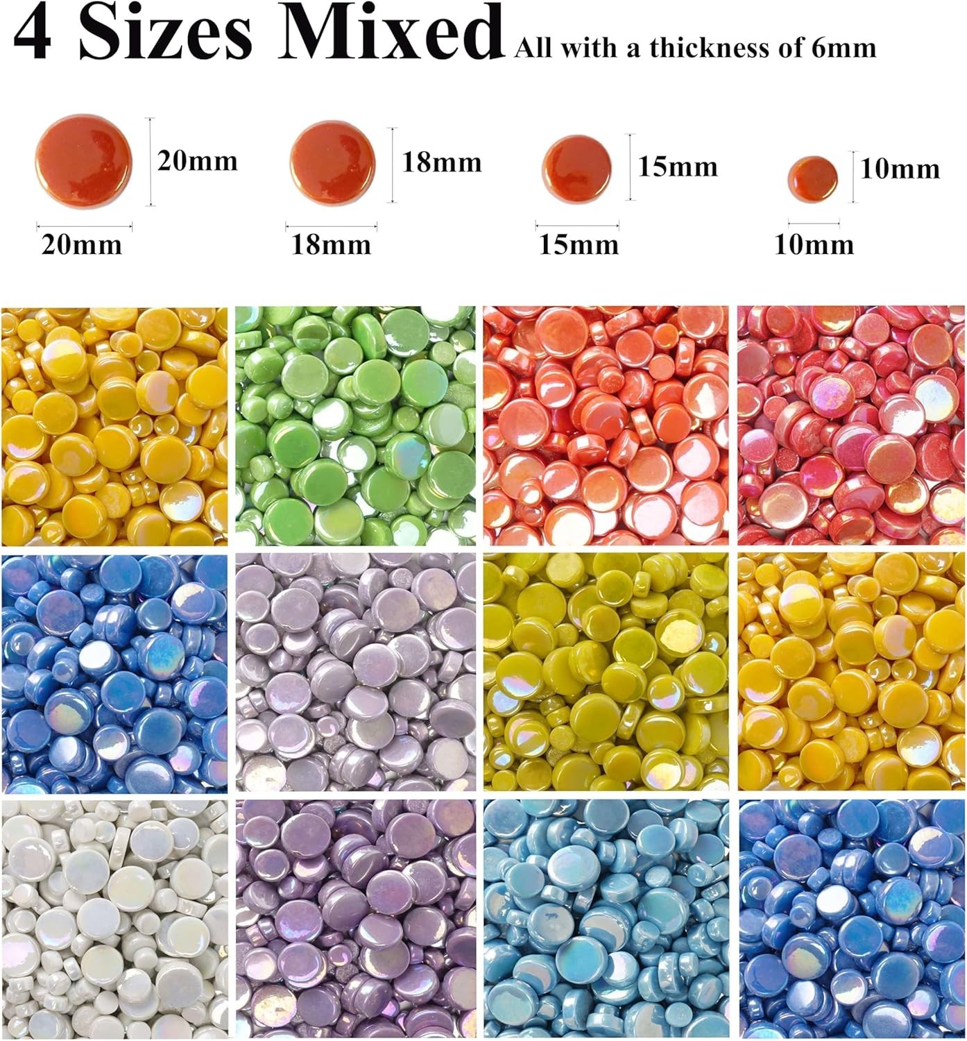 Small round Iridescent White Mosaic Tiles for Crafts, 300G/150 Pieces Iridescent