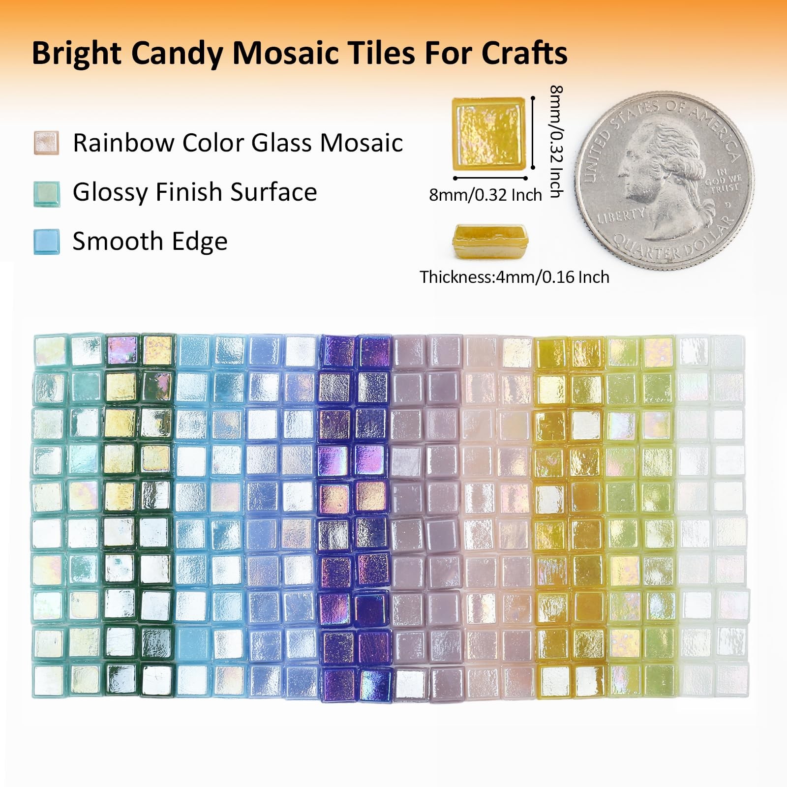 Blue Glass Mosaic Tiles for Crafts, Iridescent Square Mosaic Glass Pieces, Mi…