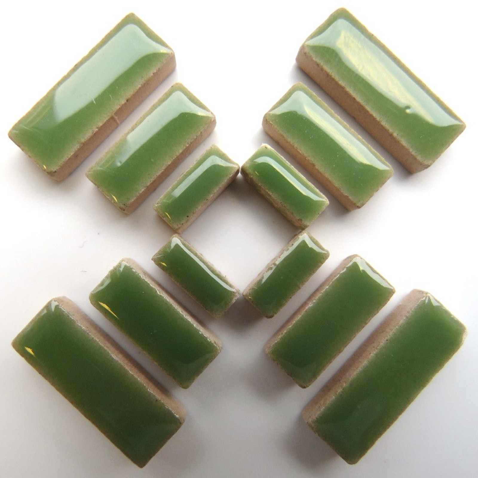 Jade Green Ceramic Rectangles Mosaic Tile Pieces – 50 Tiles – Mixed Sizes