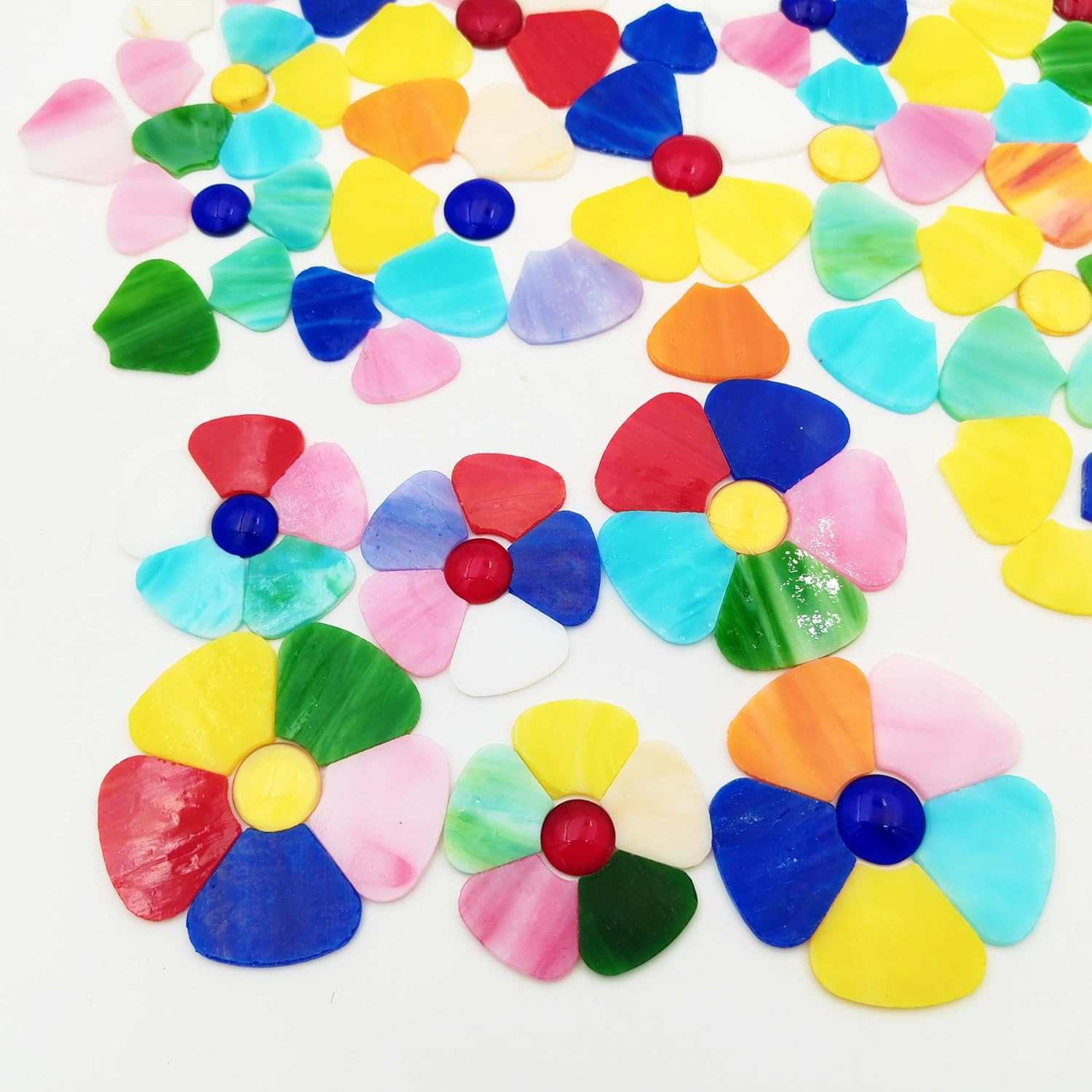 20PCS Glass Flower Mosaic Tiles, 2 Size Petal Stained Glass Mosaic Pieces for DI