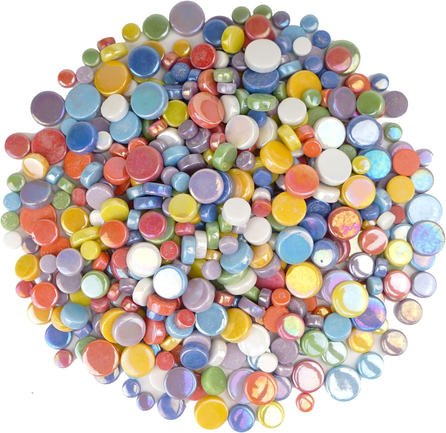 Light Blue round Glass Tiles for Crafts, 300G Iridescent Mosaic Tiles, Assorted