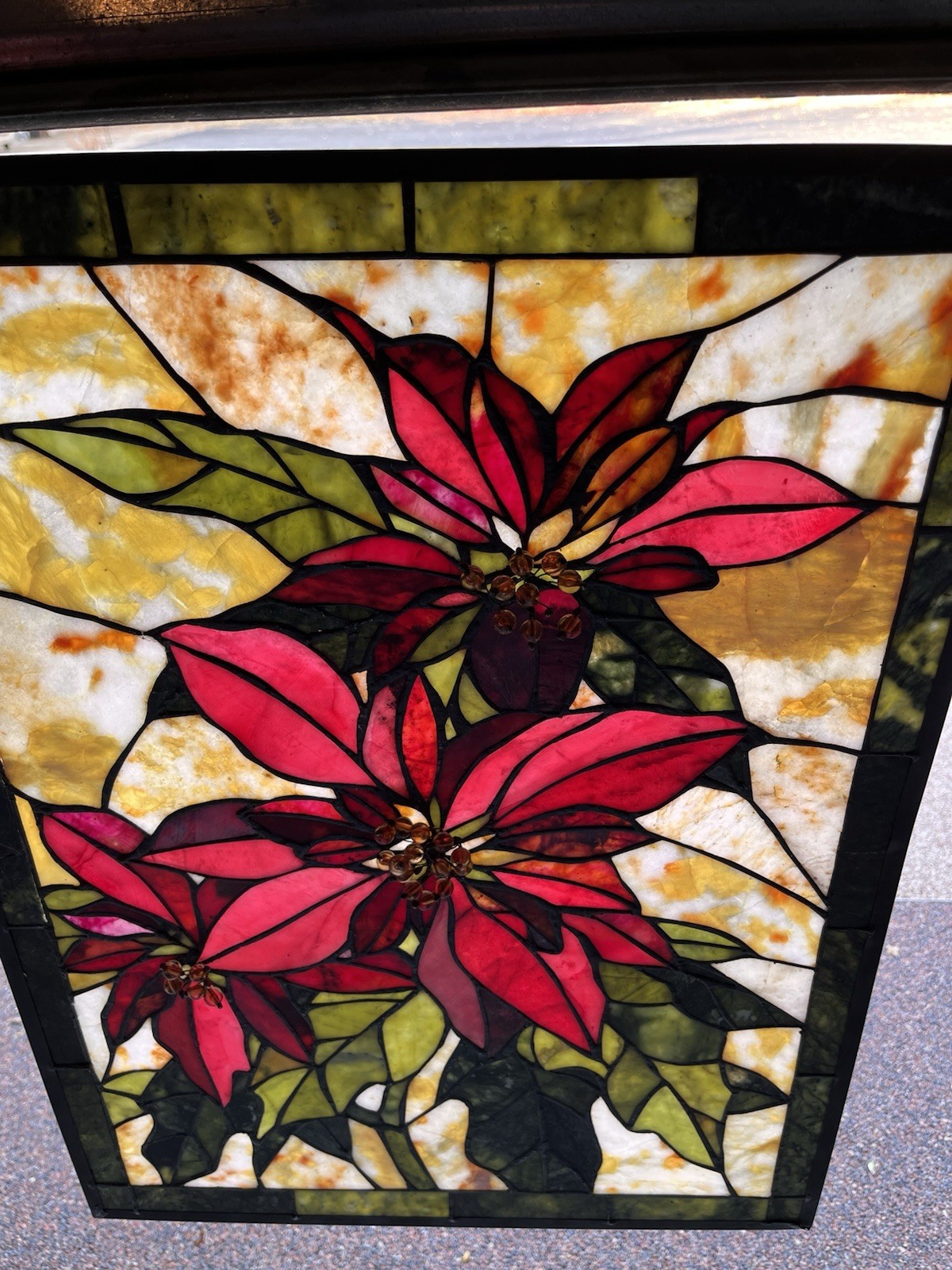 Large Vintage Stone Mosaic 3D Poinsetta sun catcher/wall hang. stained glass