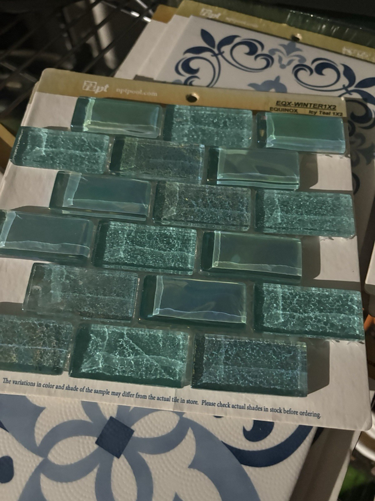 Mpt Equinox EQX-WINTER1X2 Icy Teal Glass Mosaic Tiles Sample Board x2