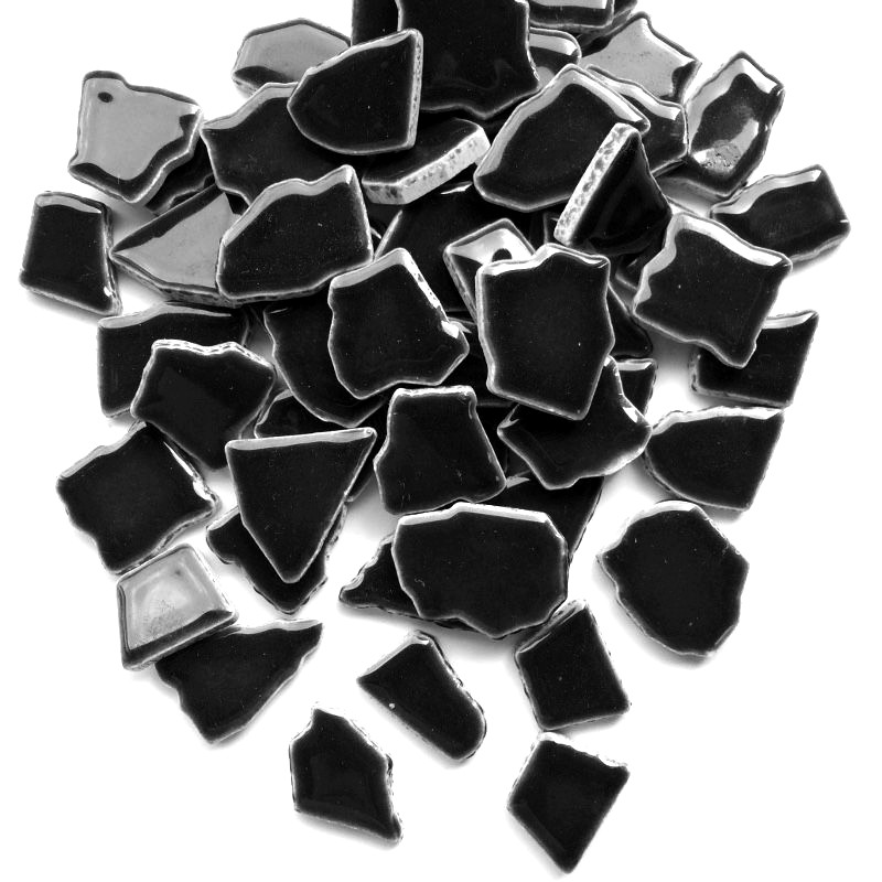 Black Ceramic Jigsaw Shaped Mosaic Tiles Pieces – 50 Tiles – 4-20 mm x 4 mm