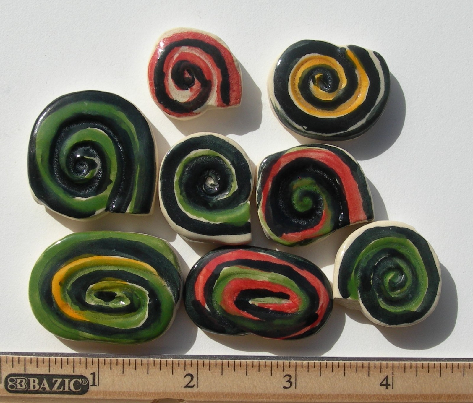 Yellow, Green and Red Swirl Mosaic Tiles For Abstract Geometric Projects