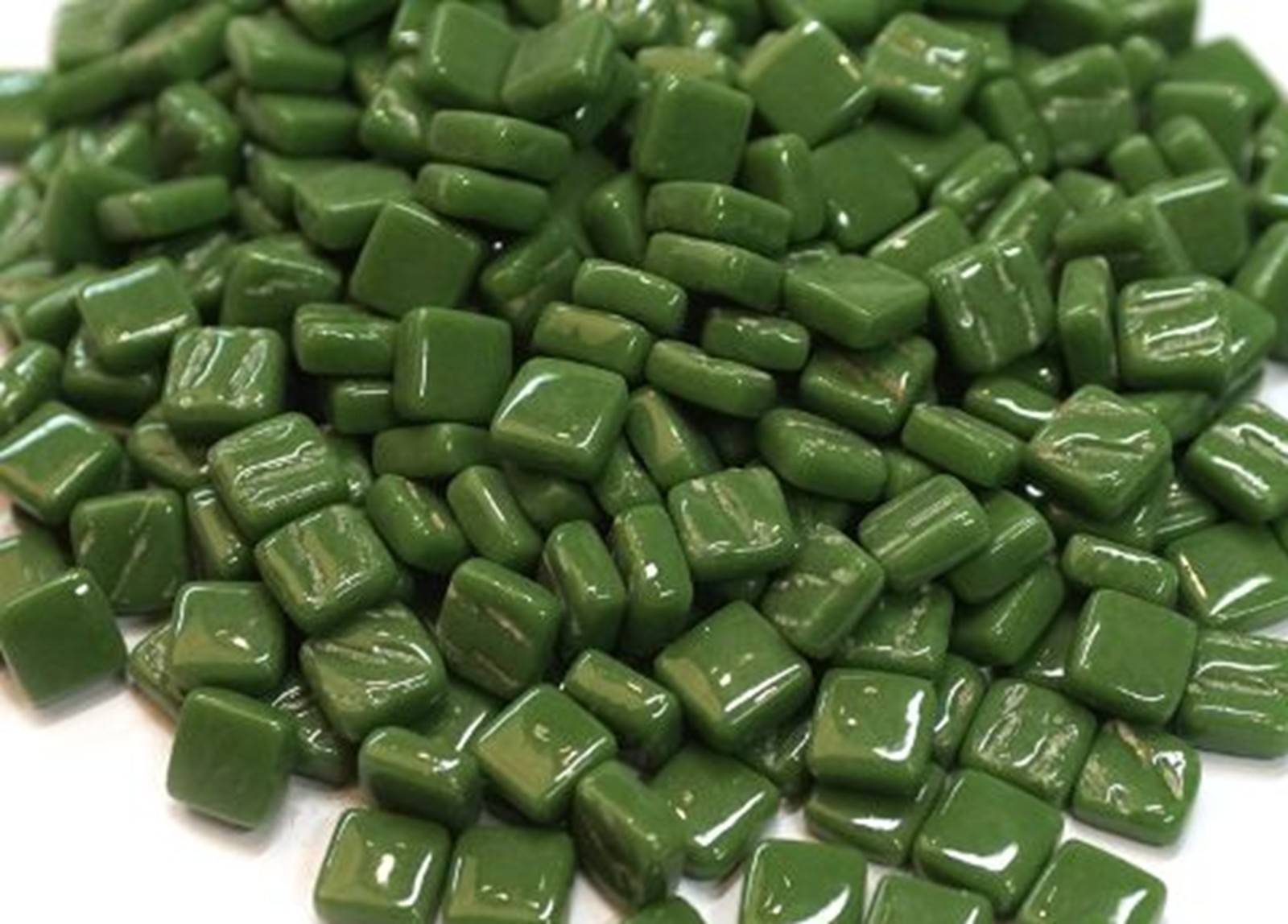 Pine Green 8 mm Square Recycled Glass Mosaic Tile Pieces – 50 tiles