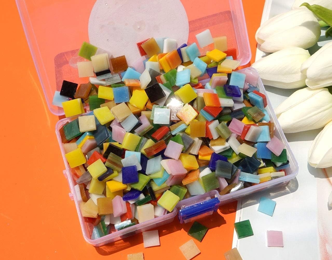 800 Assorted Stained Glass Mosaic Tiles – Rainbow Colors for Creative Arts
