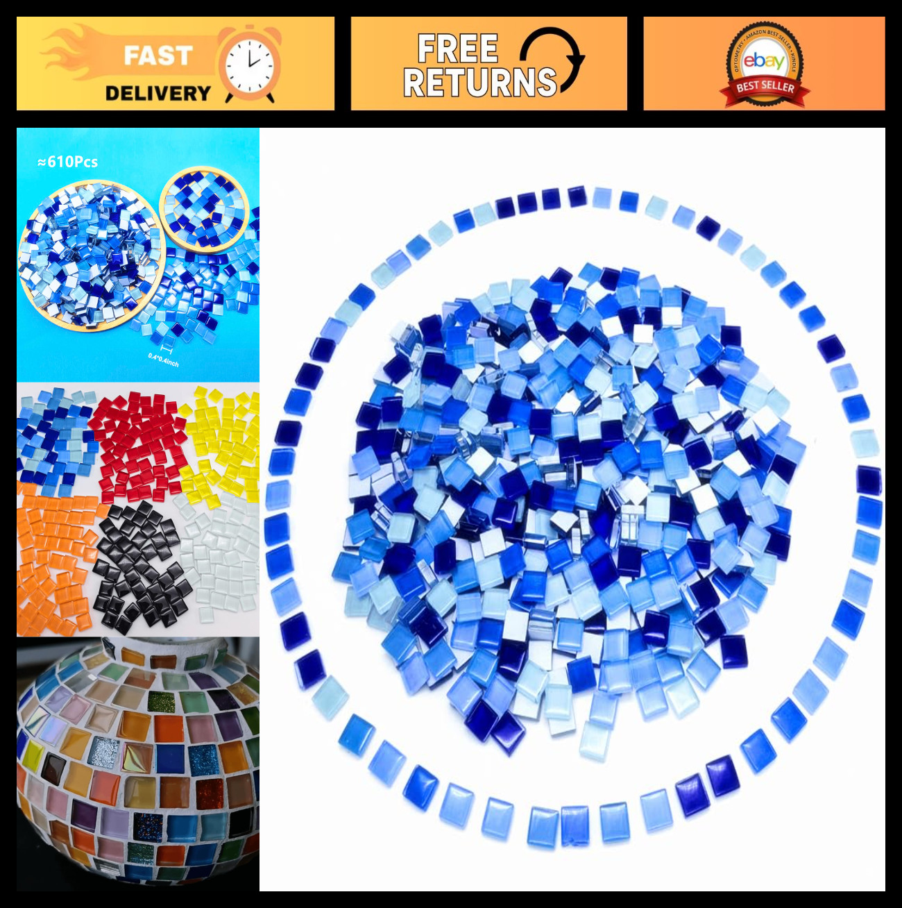 500G Assorted Color Opaque Mosaic Glass Tiles for DIY Crafts & Home Decor