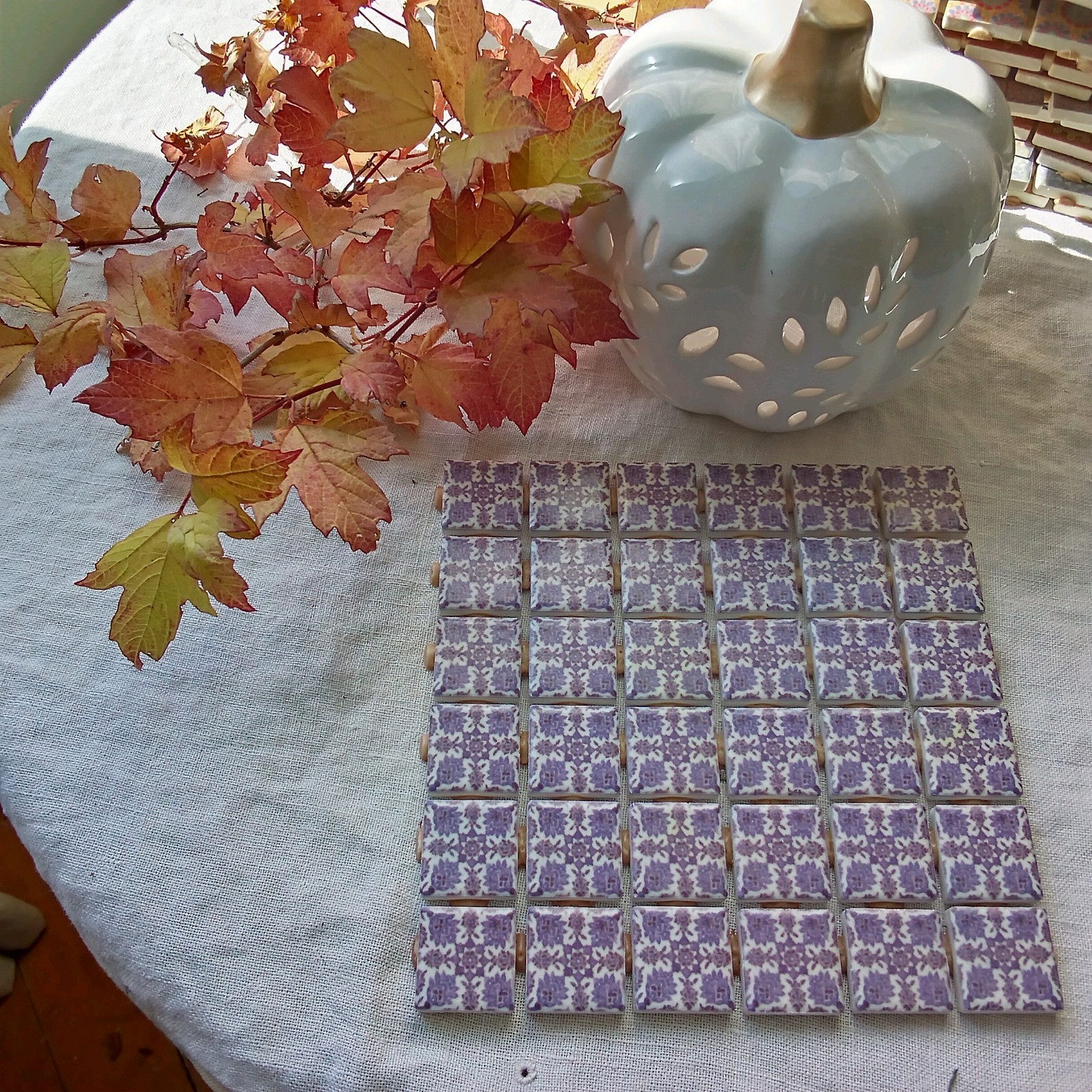 Mosaic Tile – 36/1 Inch Square Pieces-Craft- blue/white