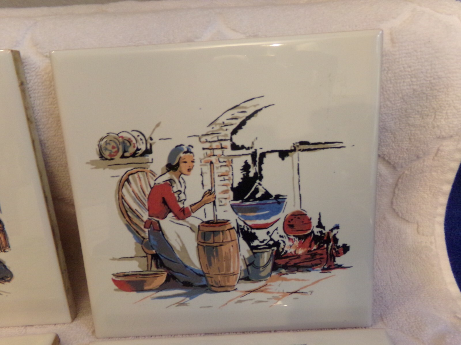 Made in Spain Onda Folk Lore Tile 6×6 Lot of 13 Trivet ? White Working Colonial