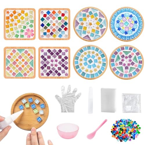 Adboros 8 Sets DIY Glass Mosaic Tiles for Crafts Mixed Color Mosaic Kits with
