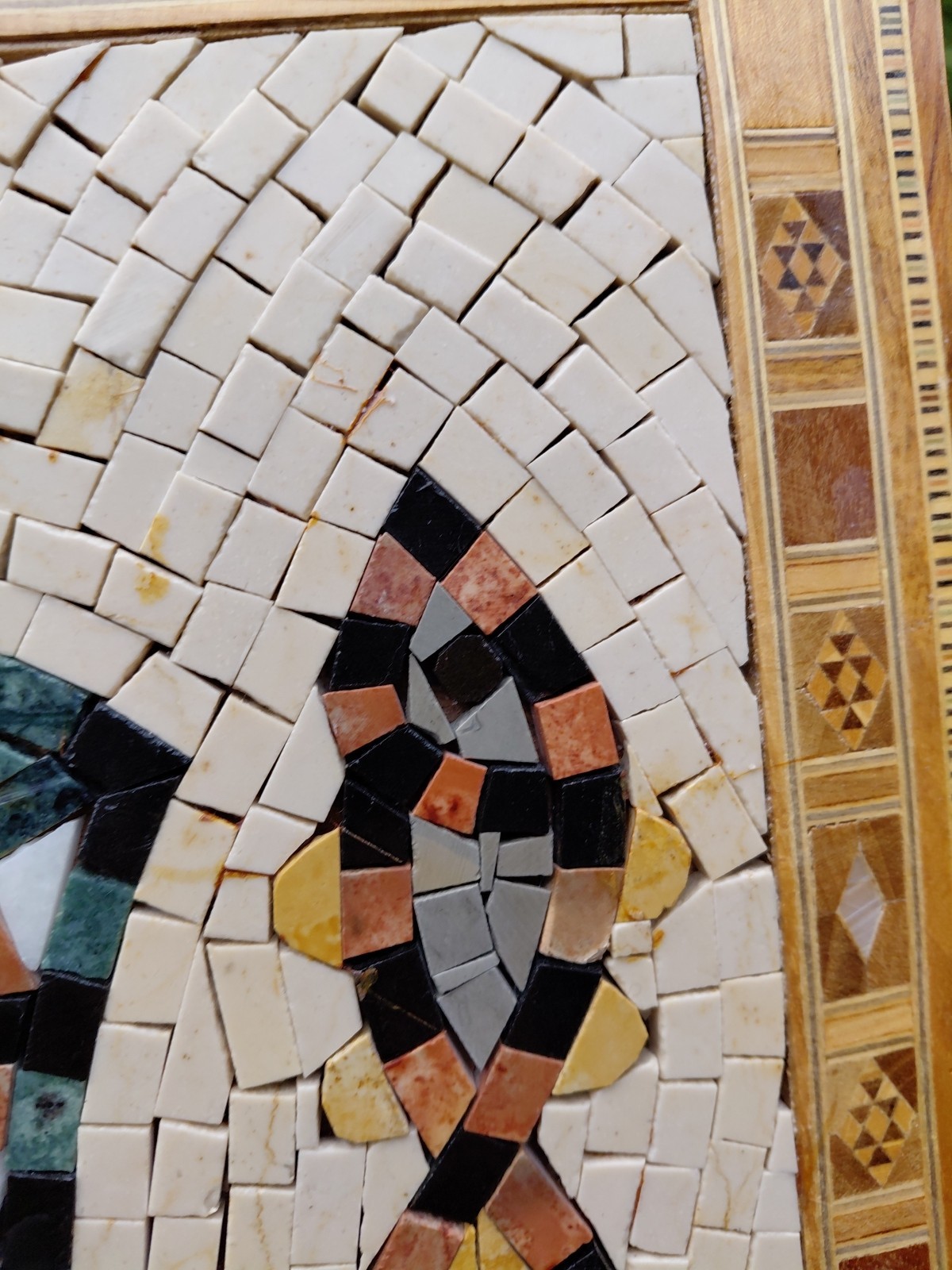 Marble Mosaic and Wood Marquetry Wall Tile Handmade Art