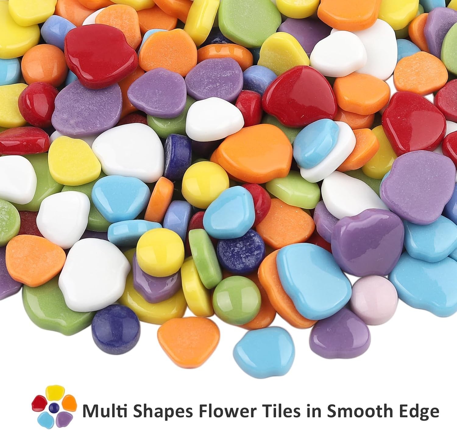 Art Deco Flower Glass Mosaic Tiles – 1LB Smooth Edge Crafting Supplies