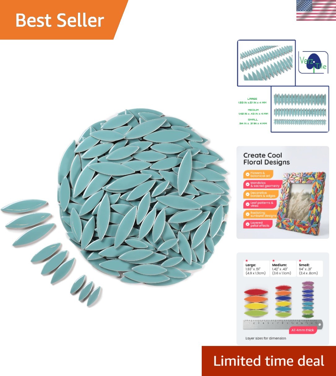 Water Resistant Ceramic Mosaic Tiles – Aqua Marine Petal Shape for All Crafts