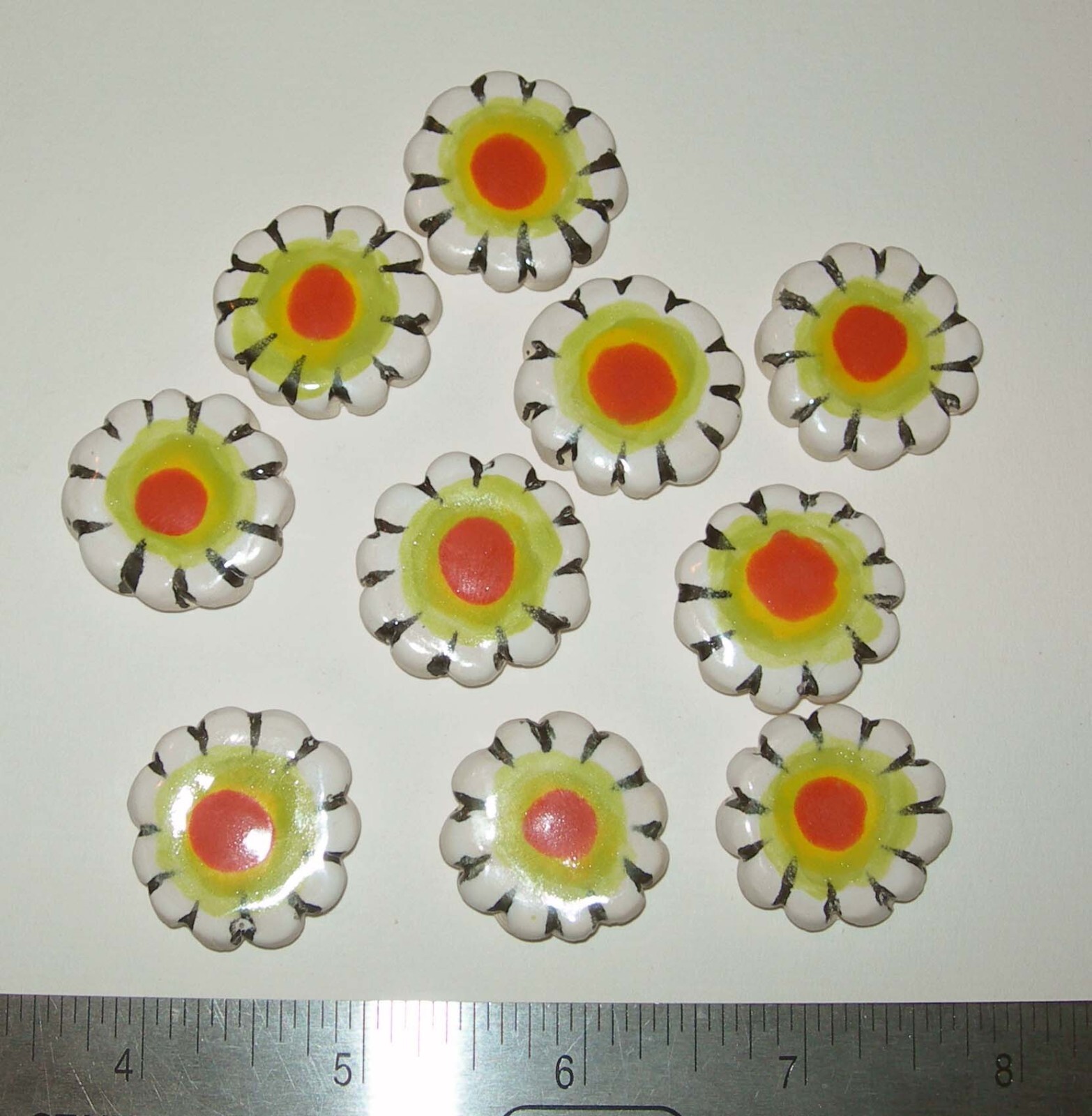 10 White Daisy Mosaic Tiles, Handmade 1″ China Ceramic Mosaic Craft Tiles
