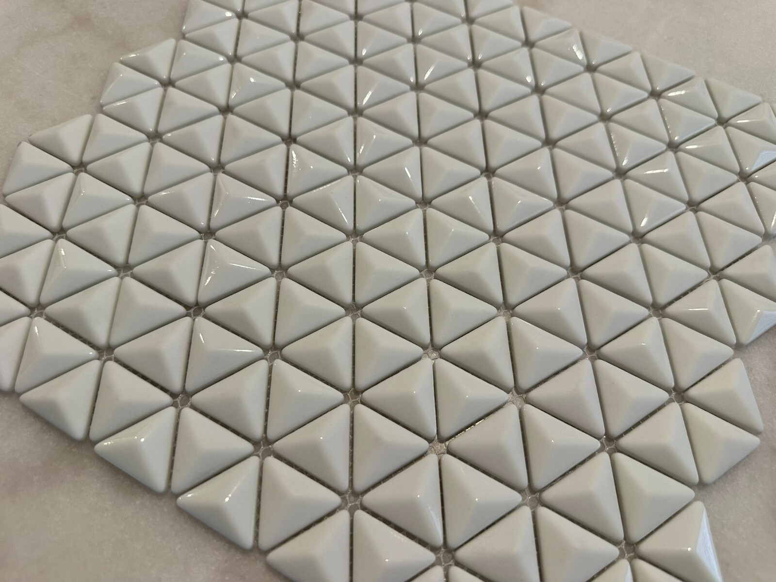 White 3D Triangle Matte and Glossy Mix Glass Mosaic