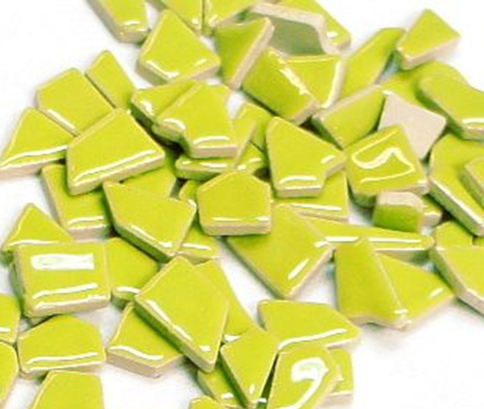 Kiwi Green Ceramic Jigsaw Shaped Mosaic Tiles- 50 Tiles – 4-20 mm x 4 mm
