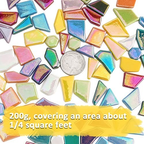 Youway Style Iridescent Glass Mosaic Tiles for Crafts Bulk,200g Broken Mosaic…