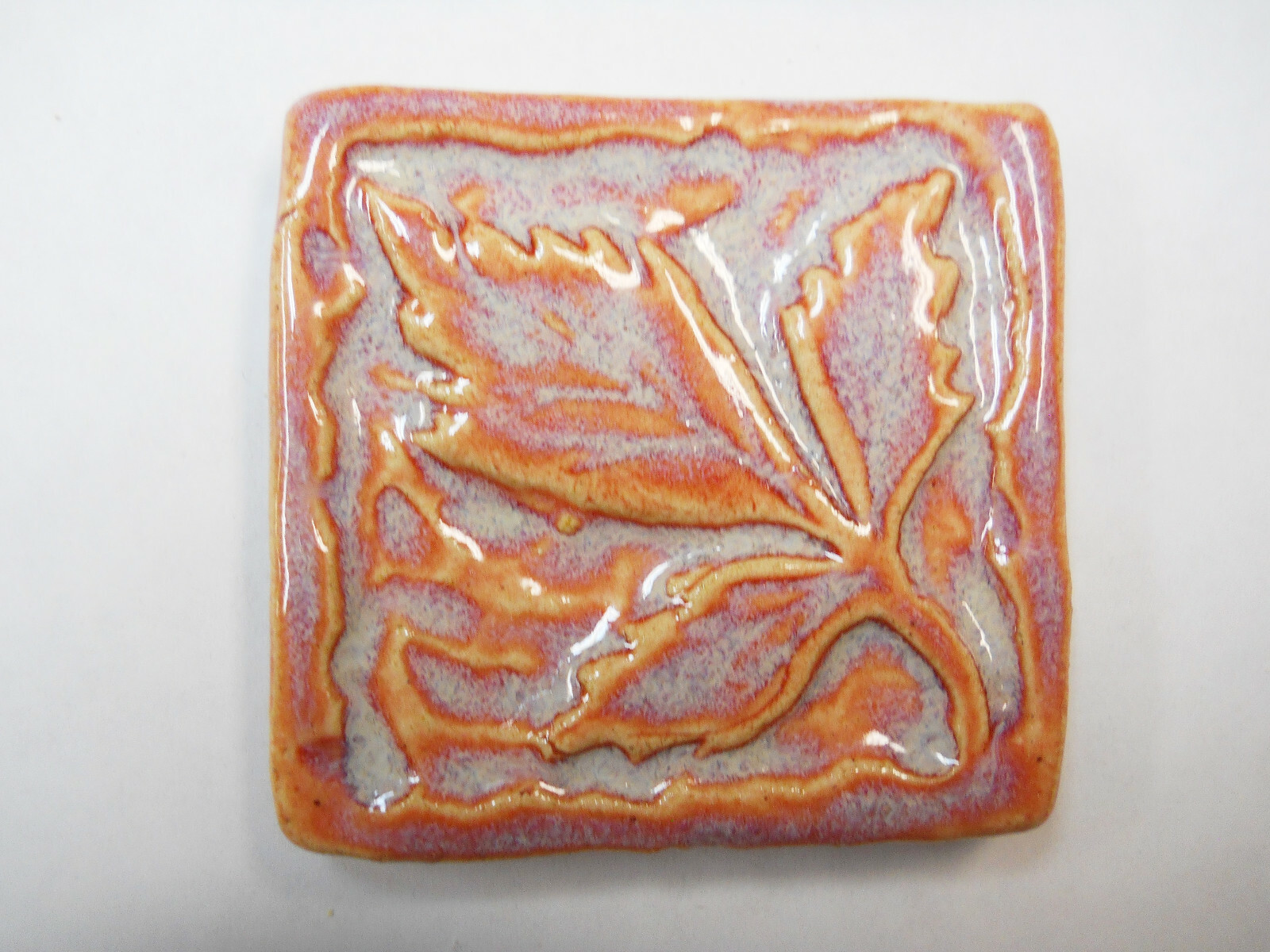 2″ Ceramic Leaf Tiles, 6 pcs, Handmade Stoneware Coral Peach Mosaic Craft Tiles