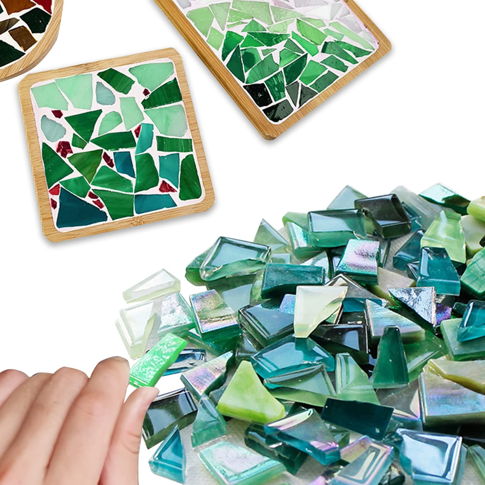 LITMIND Green Mixed Irregular Glass Mosaic Tiles for Art Crafts, 9oz Value Pack