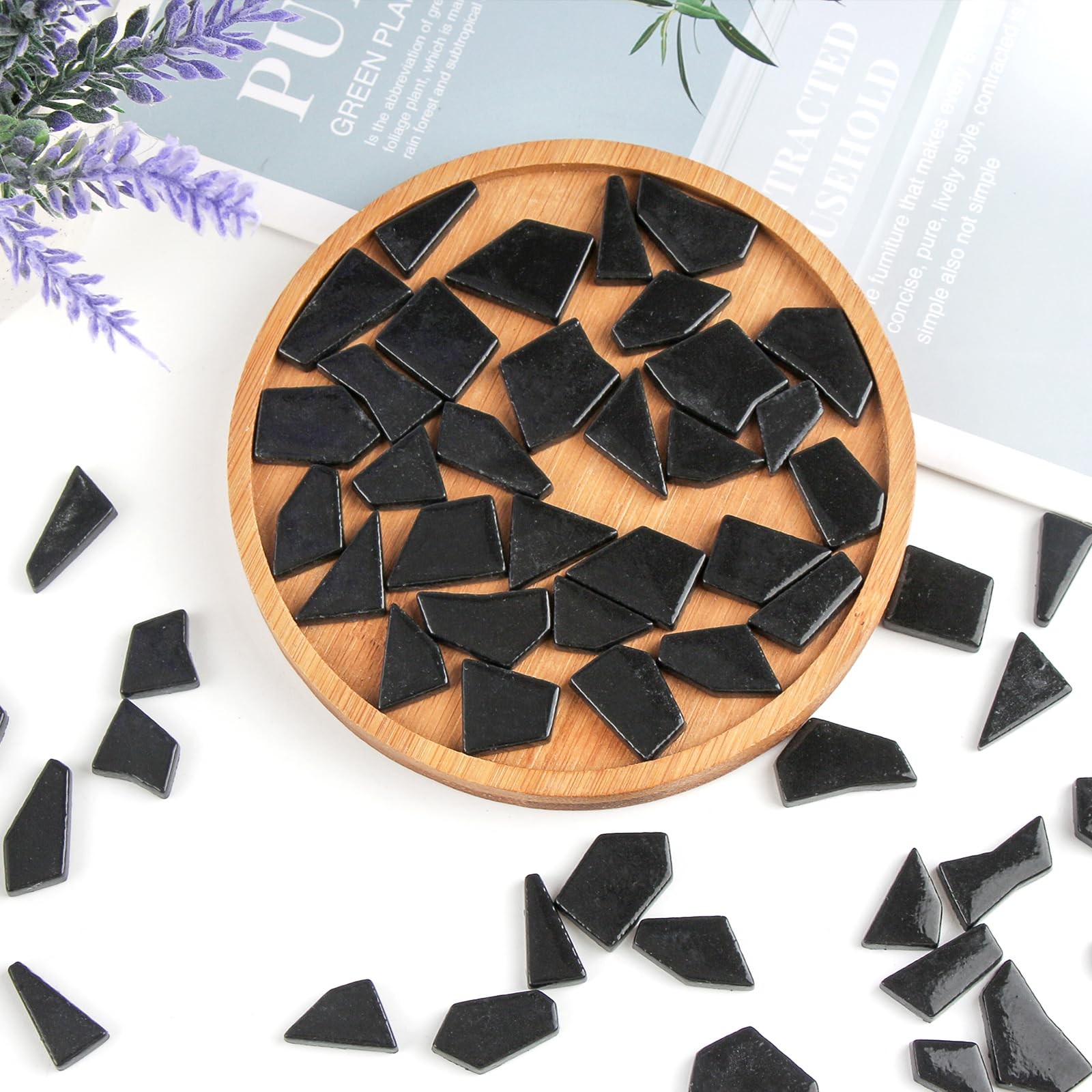 Black Glass Mosaic Tiles for Crafts Bulk,200g Broken Glass Pieces for DIY Spr…