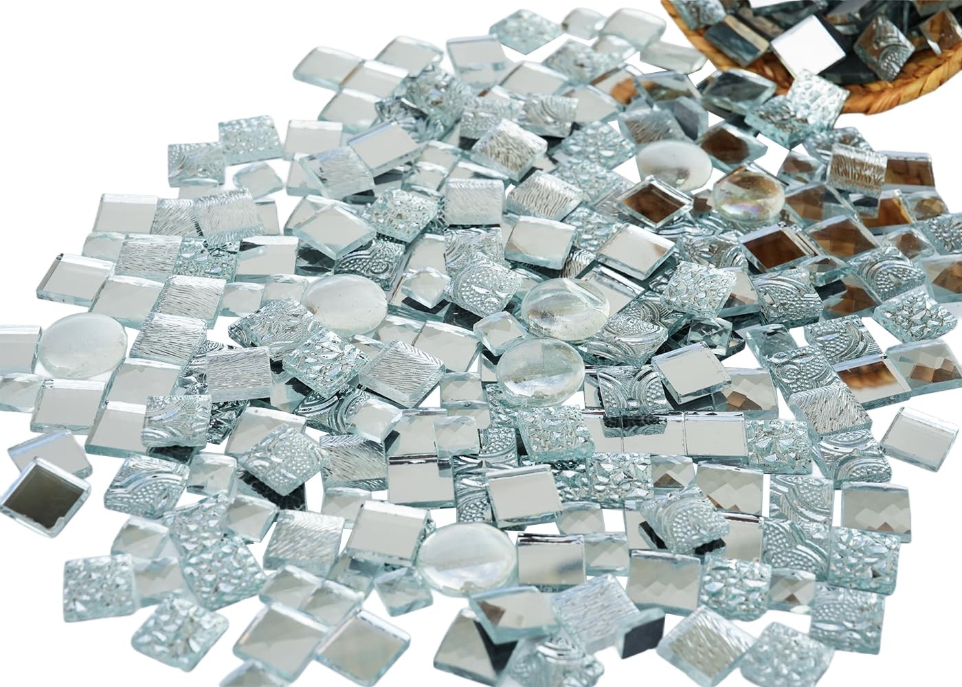 CHICSHIS 500g Glass Mirror Tiles for DIY, Assorted Textured Tiles for Stained…