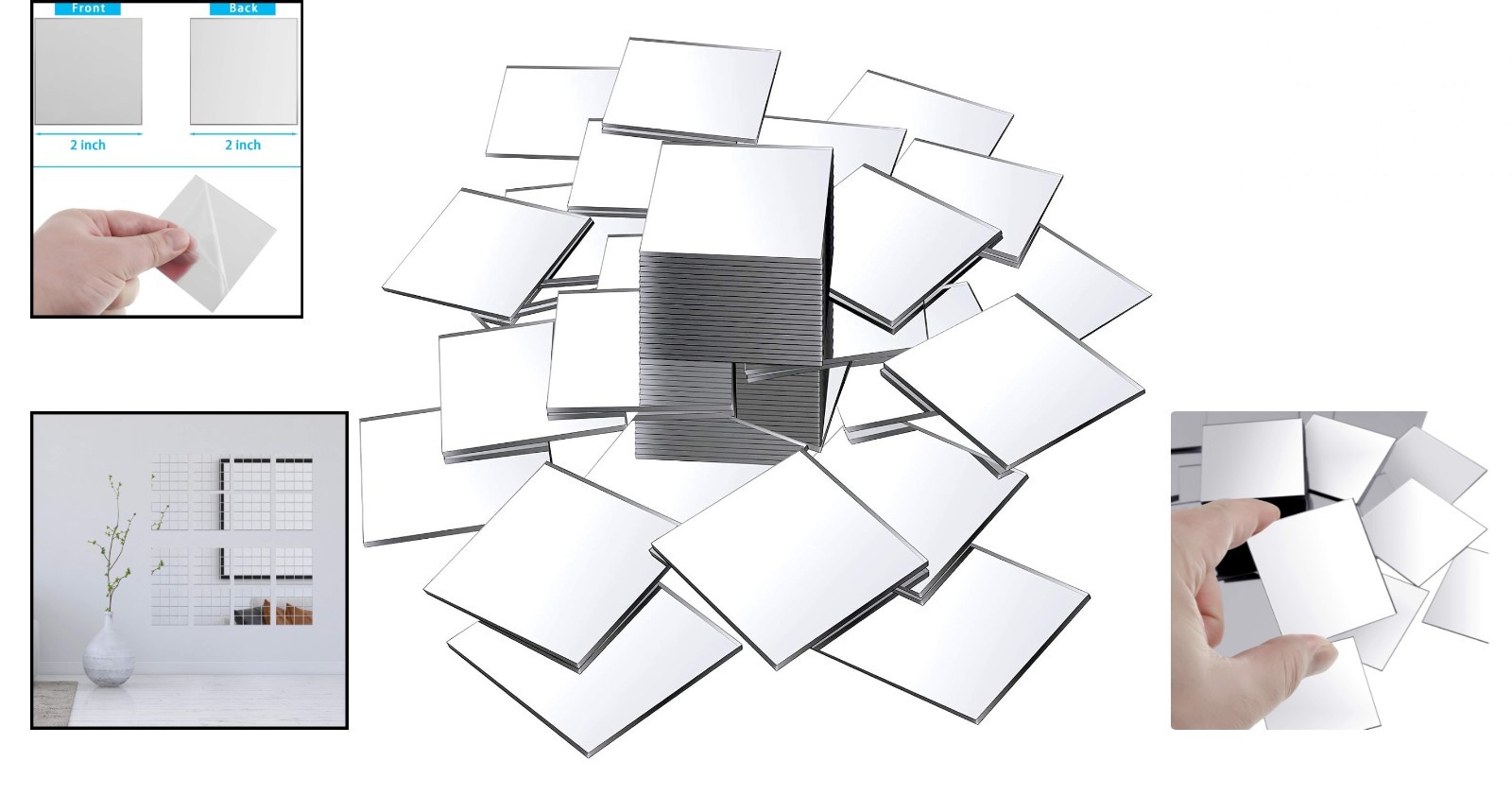 50 Pieces Mini Size Square Mirror Adhesive Small Square Craft Mirror Tiles fo…