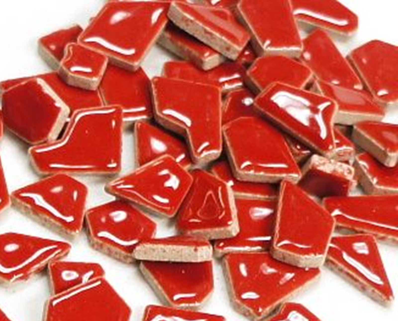 Poppy Red Ceramic Jigsaw Shaped Mosaic Tiles- 50 Tiles – 4-20 mm x 4 mm