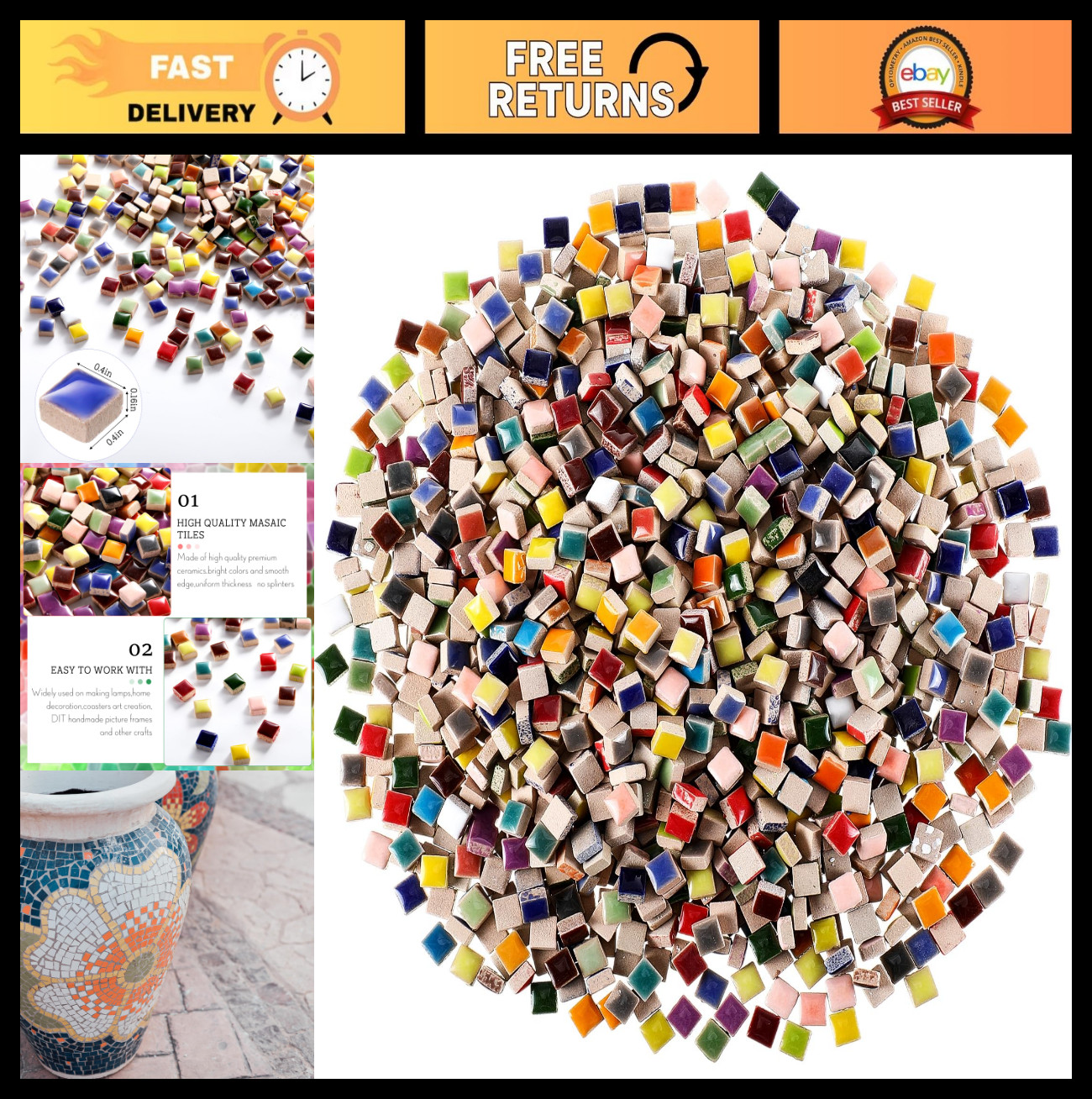Colorful Ceramic Mosaic Tiles 3.3 Lb 1500 Pcs for DIY Crafts & Home Decor 0.4