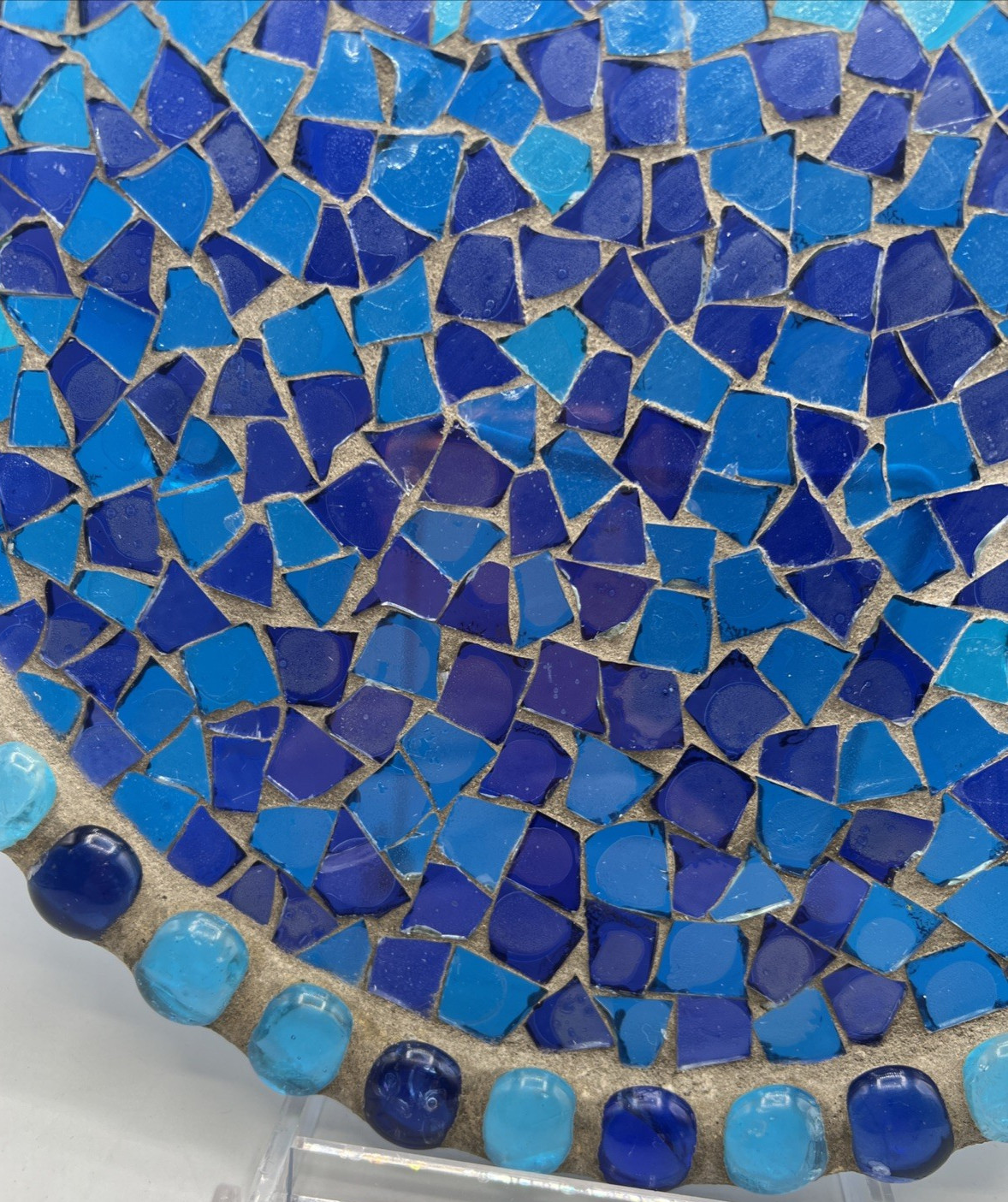 Mosaic Art Glass Concrete Round Footed Tray Trivet Platter Decor Patio Garden 11