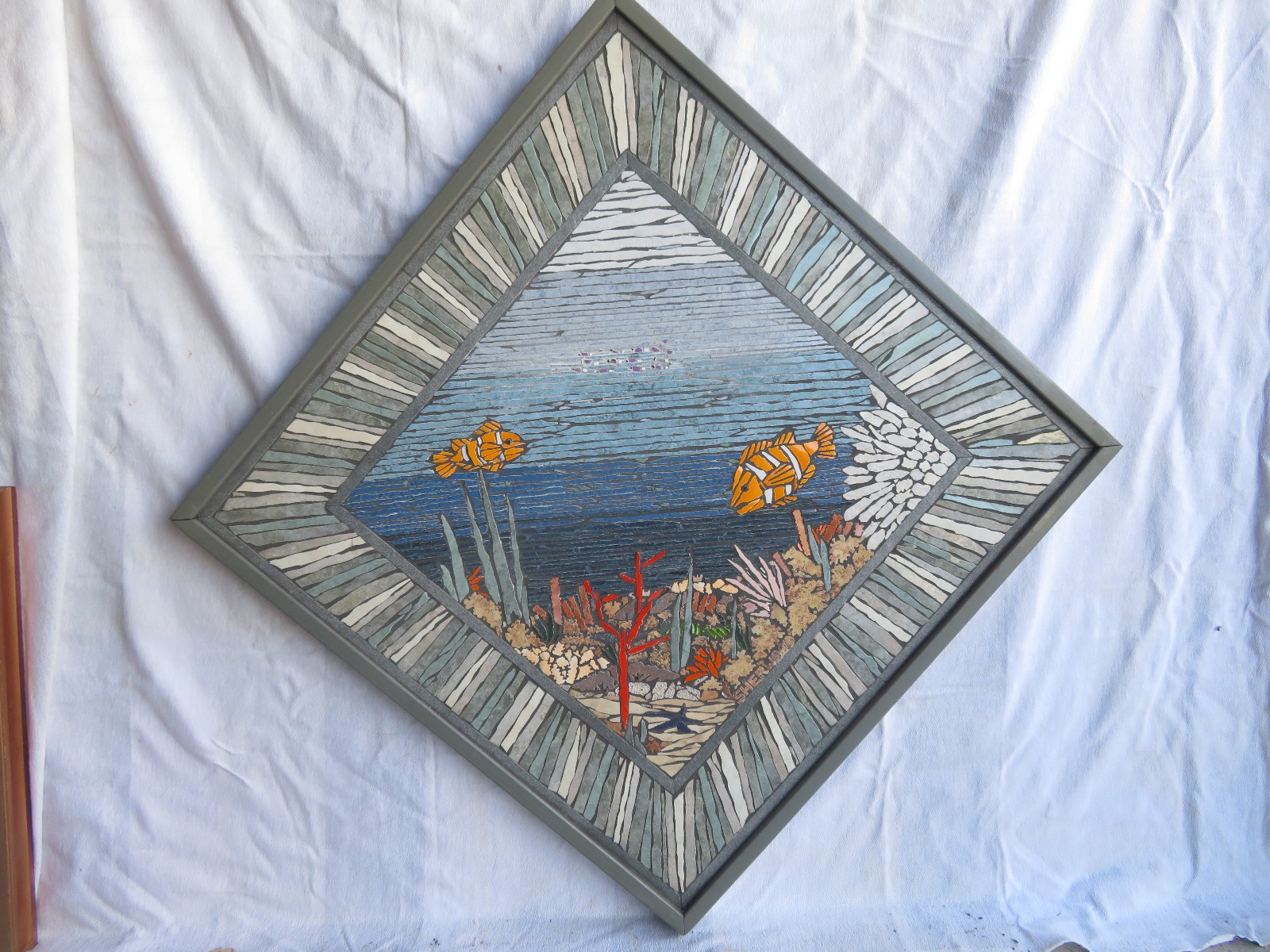 Original Custom one of a kind Tile Mosaic 24w x 24h Clown Fish Reef