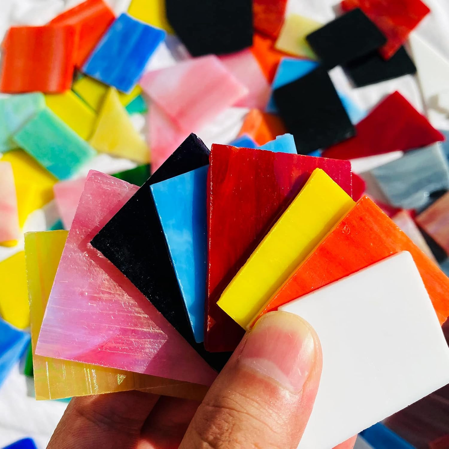 Mosaic Tiles Stained Glass Scraps Sheets for Crafts Bulk, Broken Glass Pieces, V